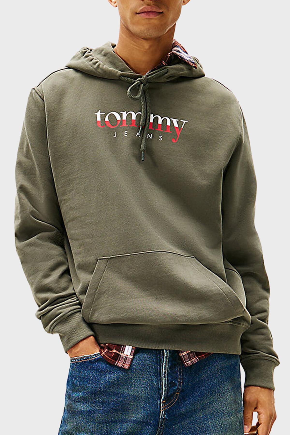 Tommy Jeans Logolu % 100 Pamuk Regular Fit Kapüşonlu Erkek Sweat DM0DM22113 MRH KOYU YEŞİL
