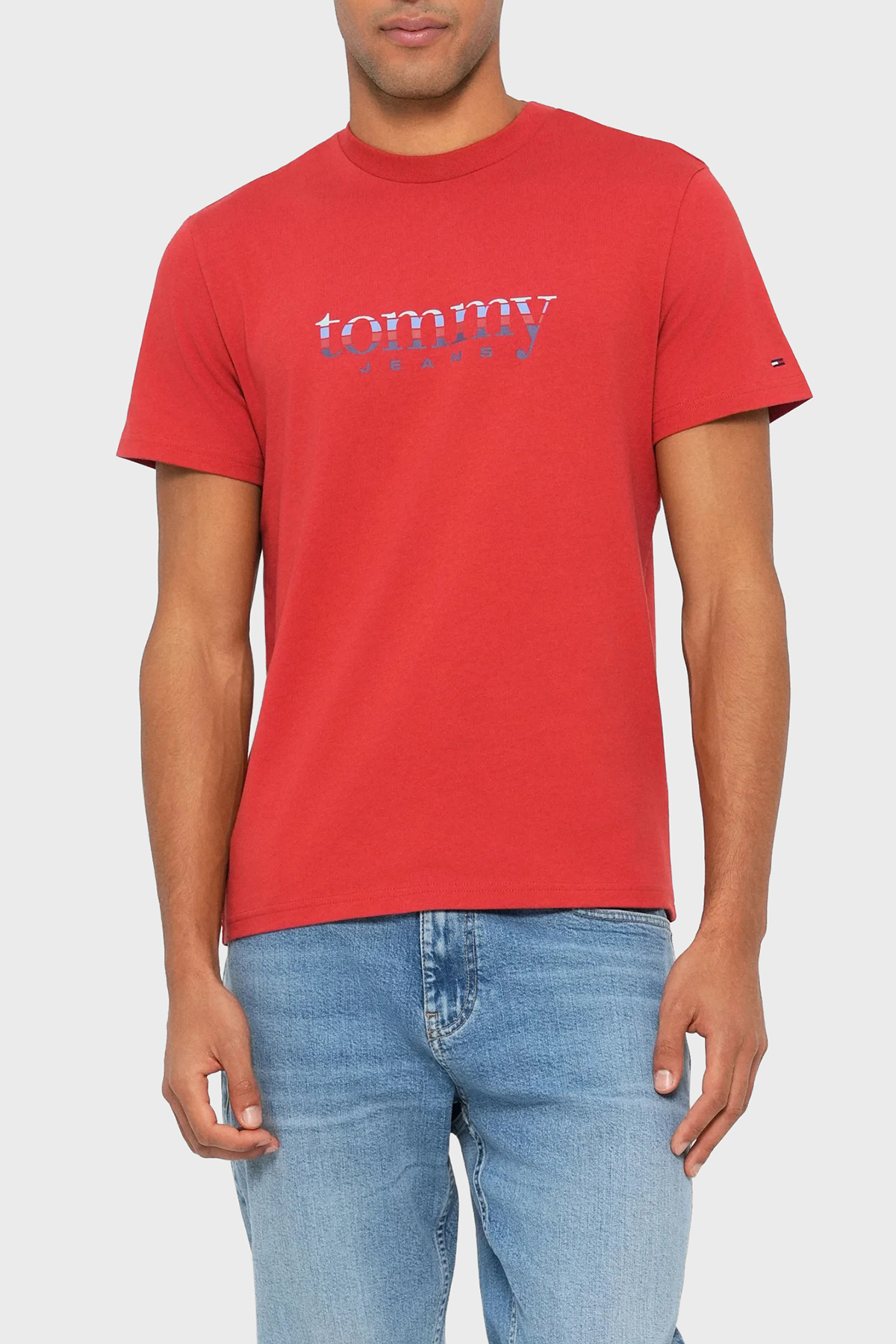 Tommy Jeans Logolu % 100 Pamuk Slim Fit Bisiklet Yaka Erkek T Shirt DM0DM22333 XL0 KIRMIZI