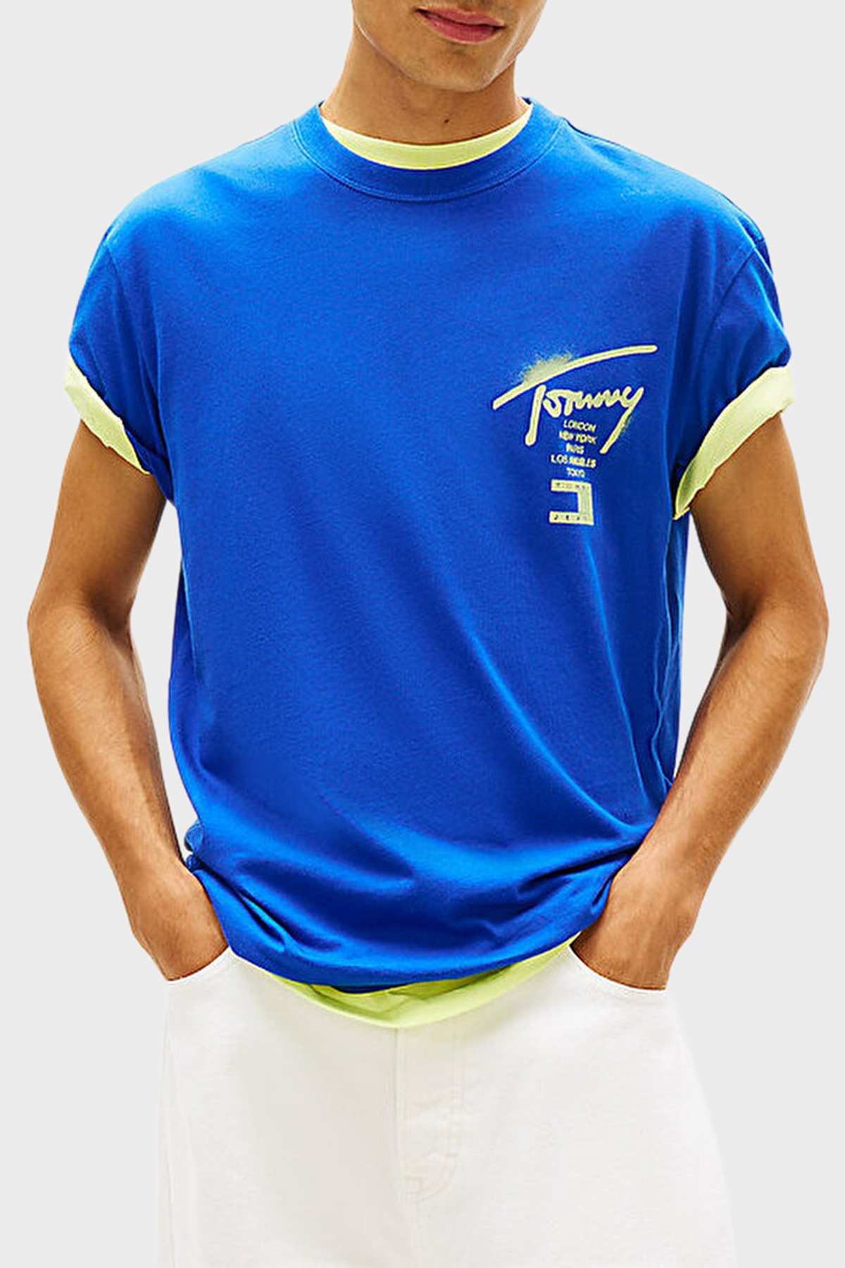 Tommy Jeans Logolu Pamuklu Regular Fit Bisiklet Yaka Erkek T Shirt DM0DM22553 C8O MAVİ