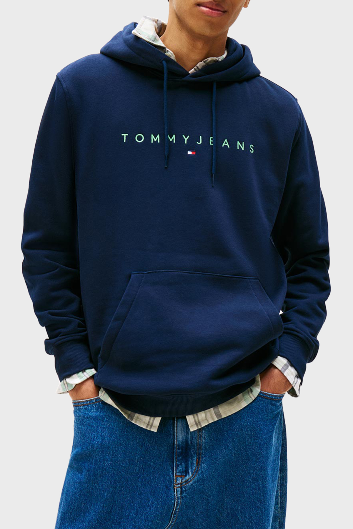 Tommy Jeans Logolu Pamuklu Regular Fit Kapüşonlu Polar Erkek Sweat DM0DM20746 0GY LACİVERT