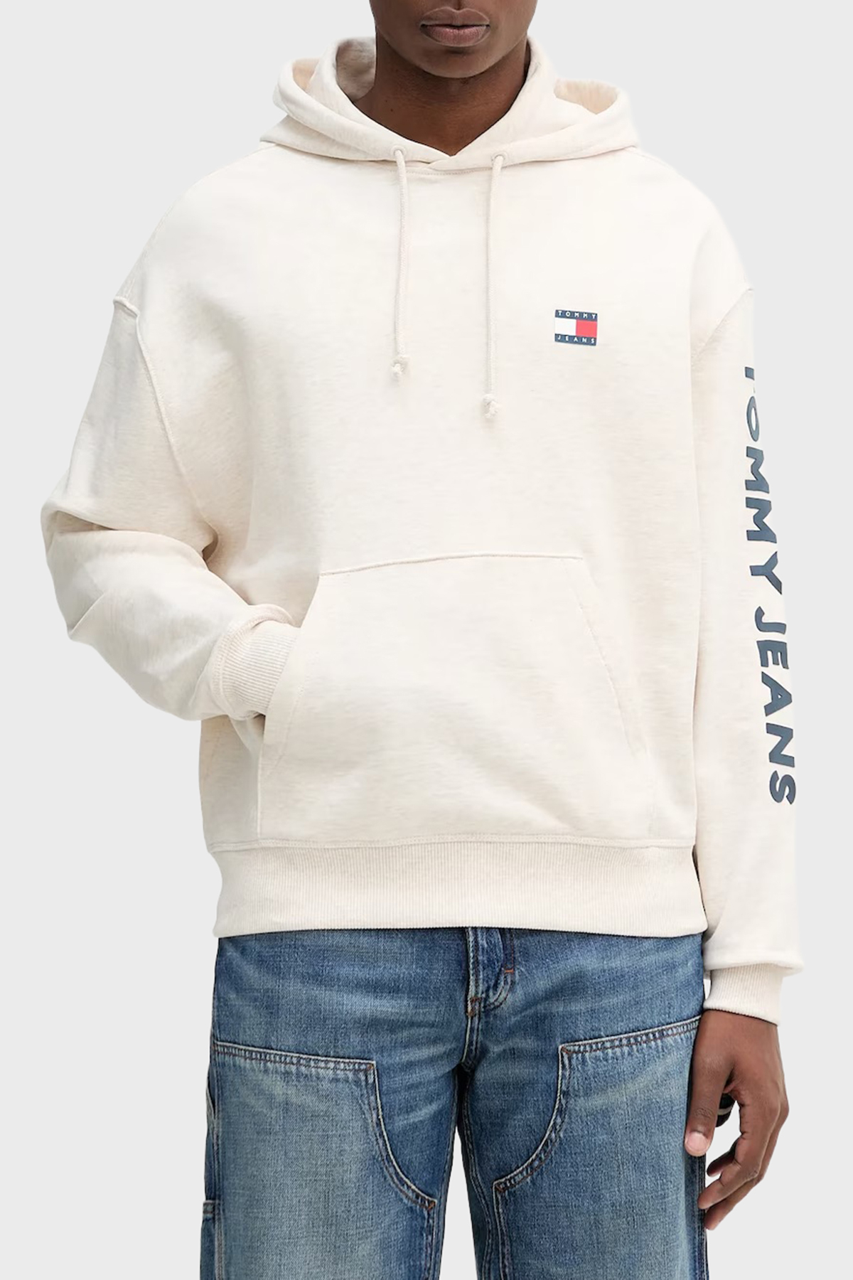 Tommy Jeans Logolu Pamuklu Relaxed Fit Kapüşonlu Kanguru Cepli Erkek Sweat DM0DM21834 AE3 BEJ