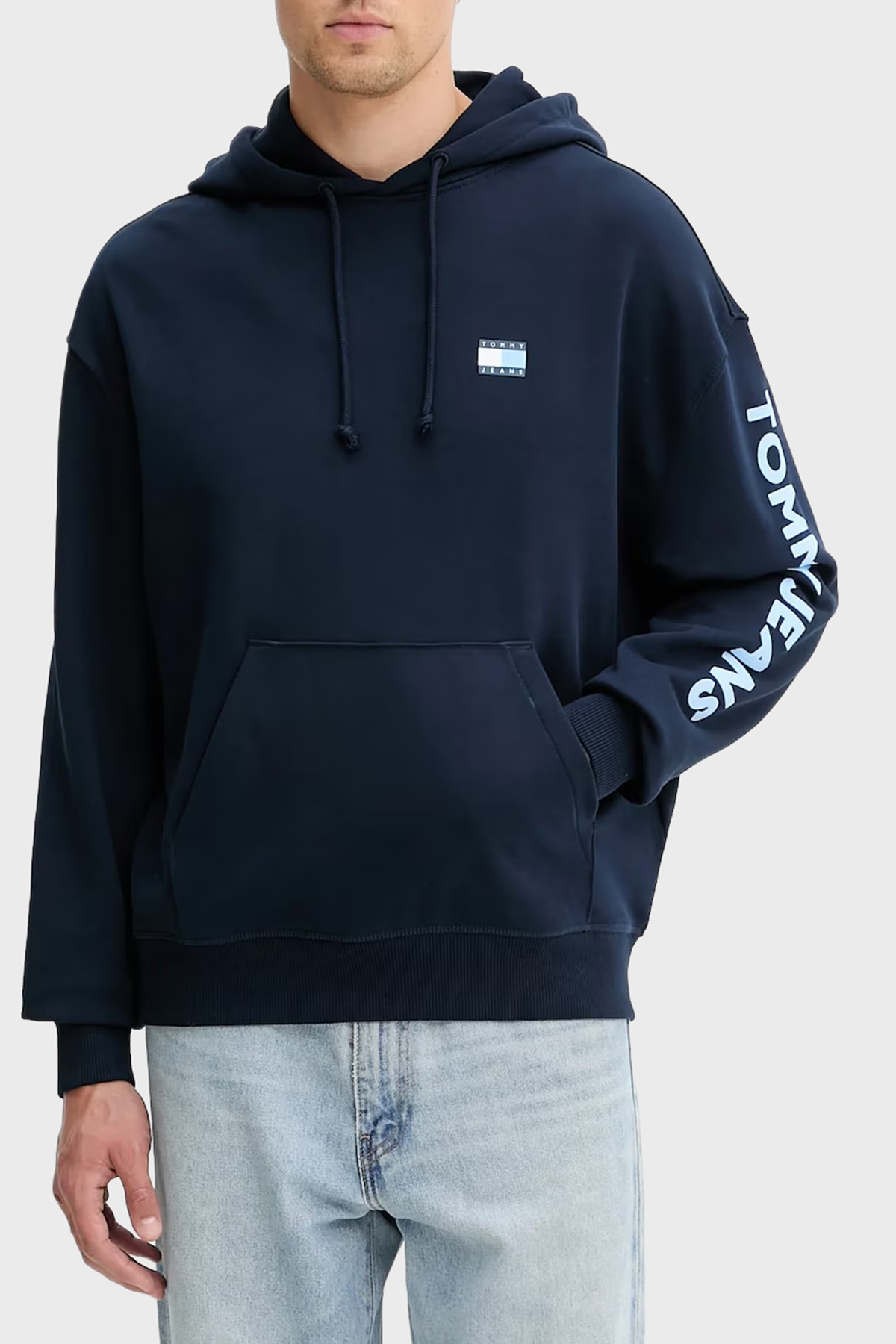 Tommy Jeans Logolu Pamuklu Relaxed Fit Kapüşonlu Kanguru Cepli Erkek Sweat DM0DM21834 C1G LACİVERT