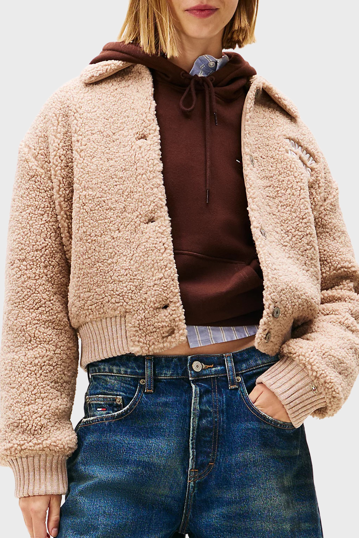 Tommy Jeans Logolu Relaxed Fit Teddy Bomber  DW0DW21666GUQ Kadın Ceket DW0DW21666 GUQ KAHVE