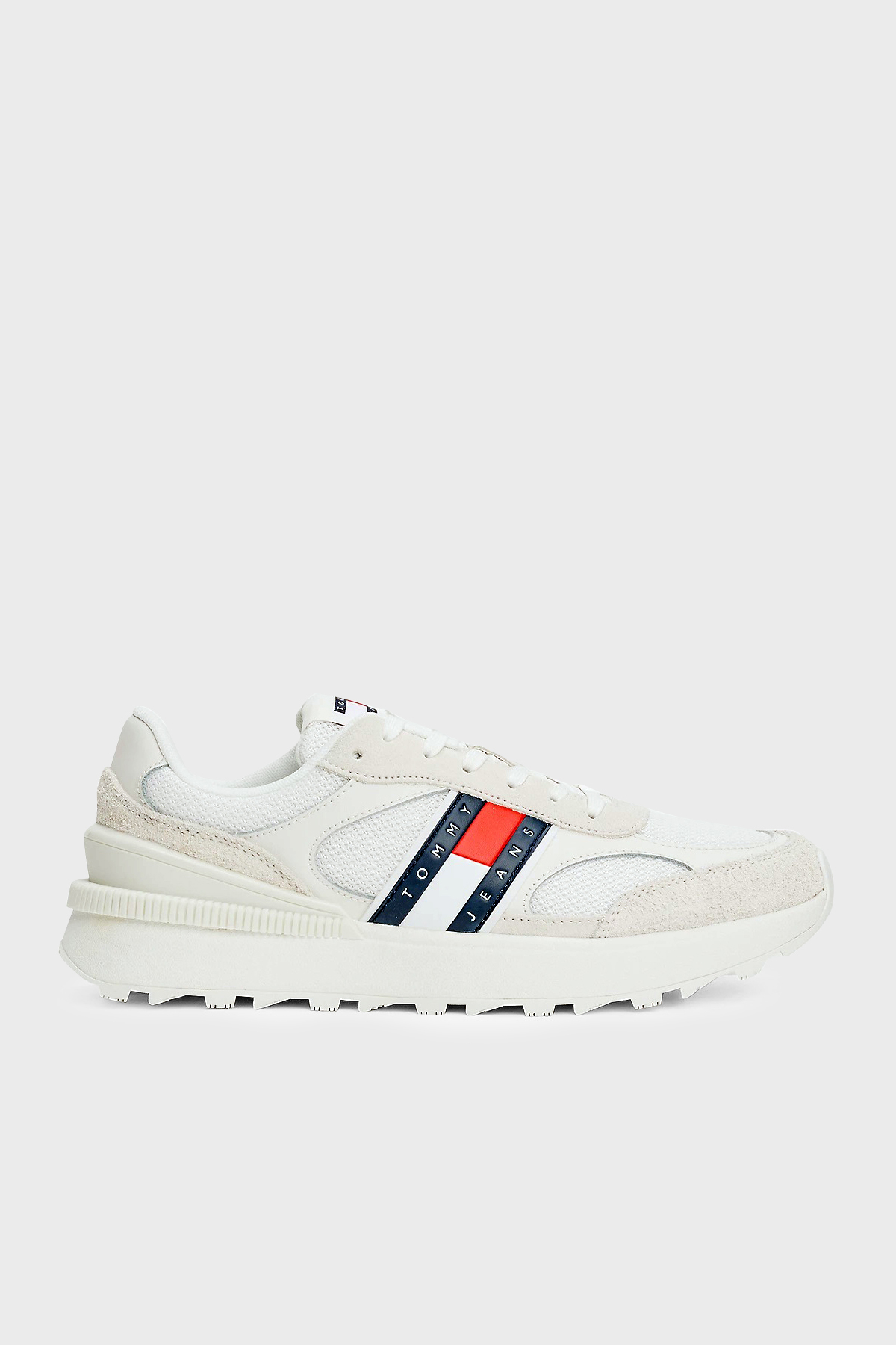 Tommy Jeans Logolu Süet Detaylı Kalın Tırtıklı Taban Sneaker Erkek Ayakkabı EM0EM01537 YBL BEYAZ