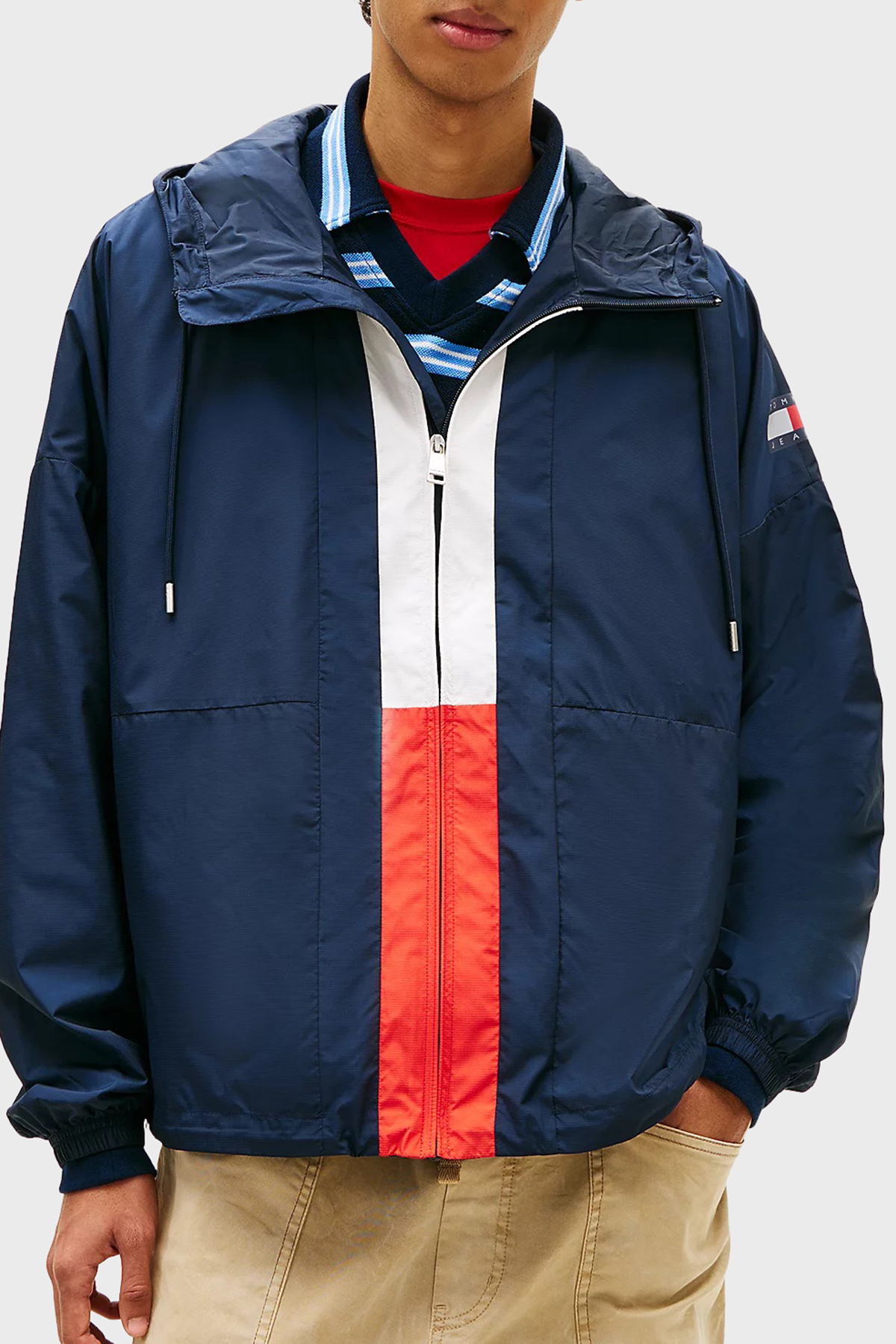 Tommy Jeans Oversize Fit Logolu Kapüşon Yaka Erkek Mont DM0DM22736 C1G LACİVERT