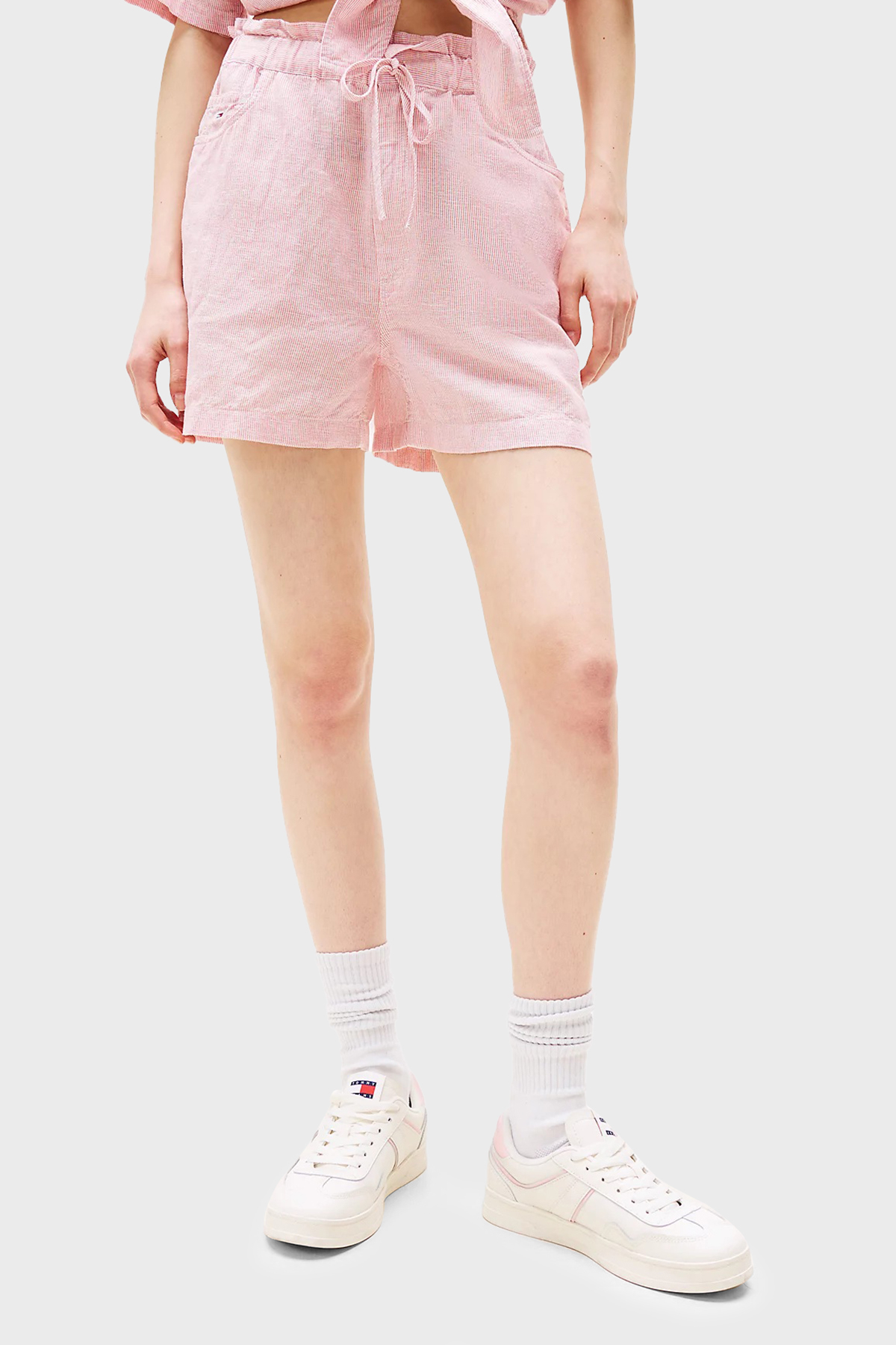 Tommy Jeans Pamuk ve Keten Karışımlı Regular Fit Normal Bel Mini Kadın Short DW0DW20360 TH3 AÇIK PEMBE