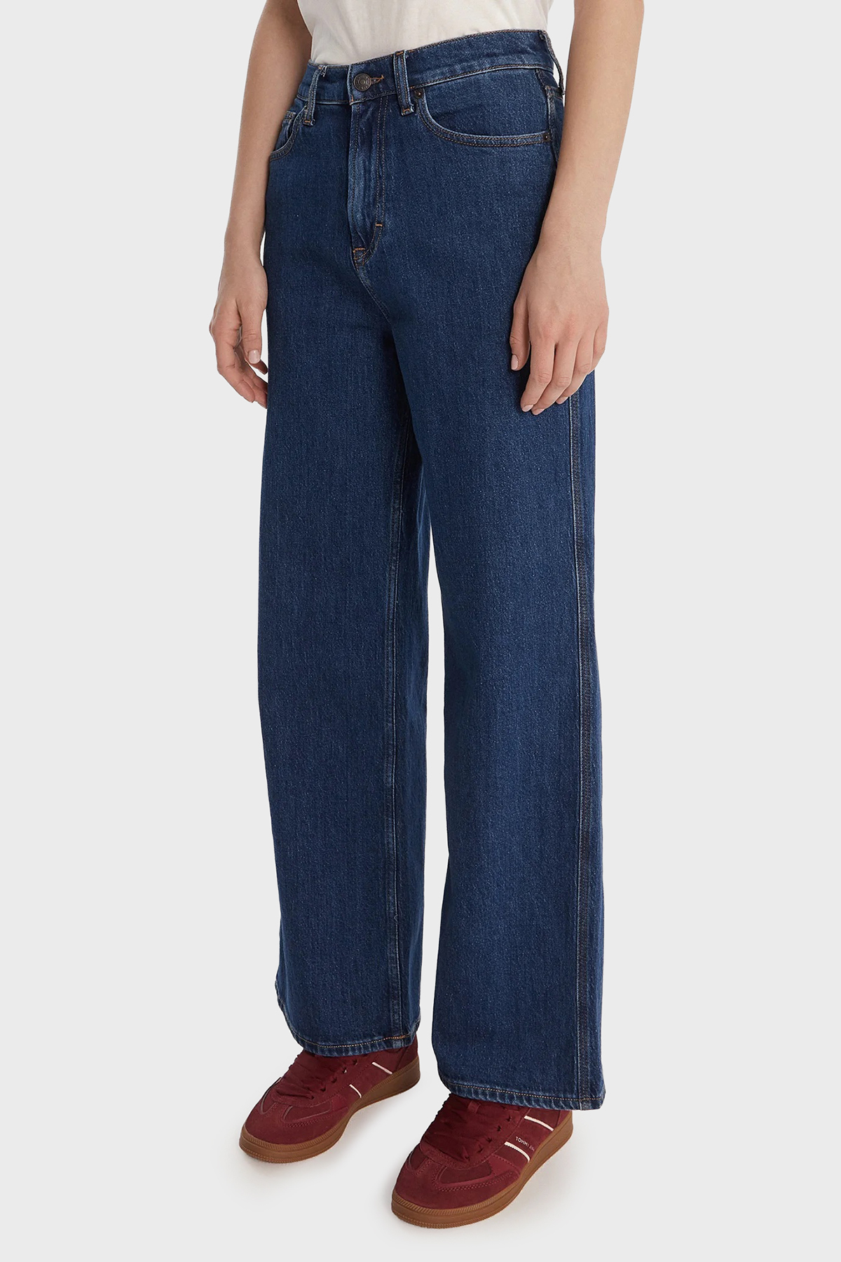 Tommy Jeans Pamuk Wide Leg Yüksel Bel Geniş Paça Jeans Kadın Kot Pantolon DW0DW22438 1BK MAVİ