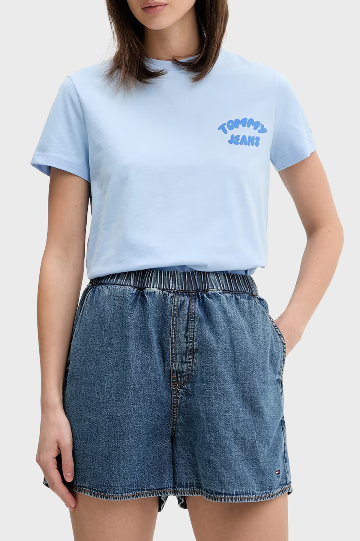Tommy Jeans Pamuklu Baskılı Regular Fit Bisiklet Yaka Kadın T Shirt DW0DW22310 C1T MAVİ