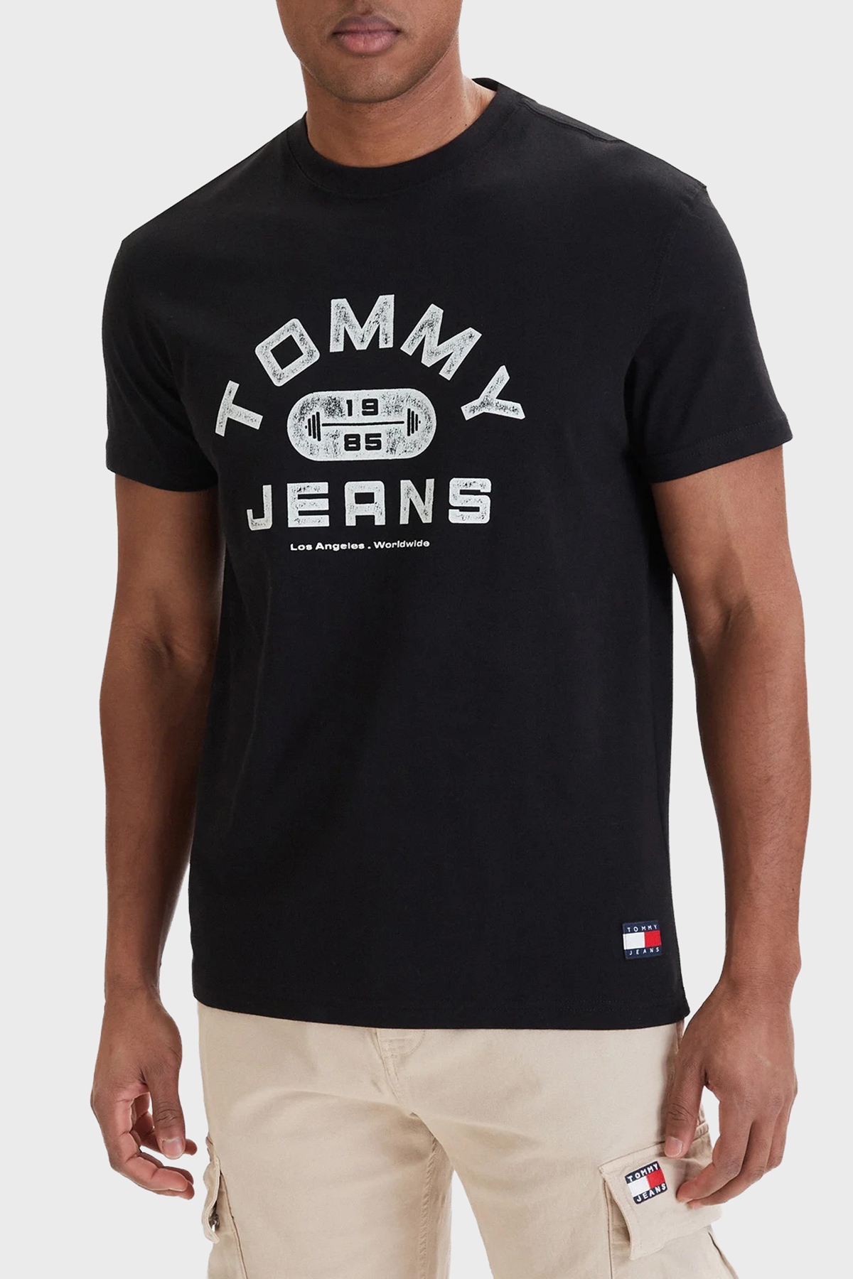 Tommy Jeans Pamuklu Regular Fit Baskılı Bisiklet Yaka Erkek T Shirt DM0DM22551 BDS SİYAH