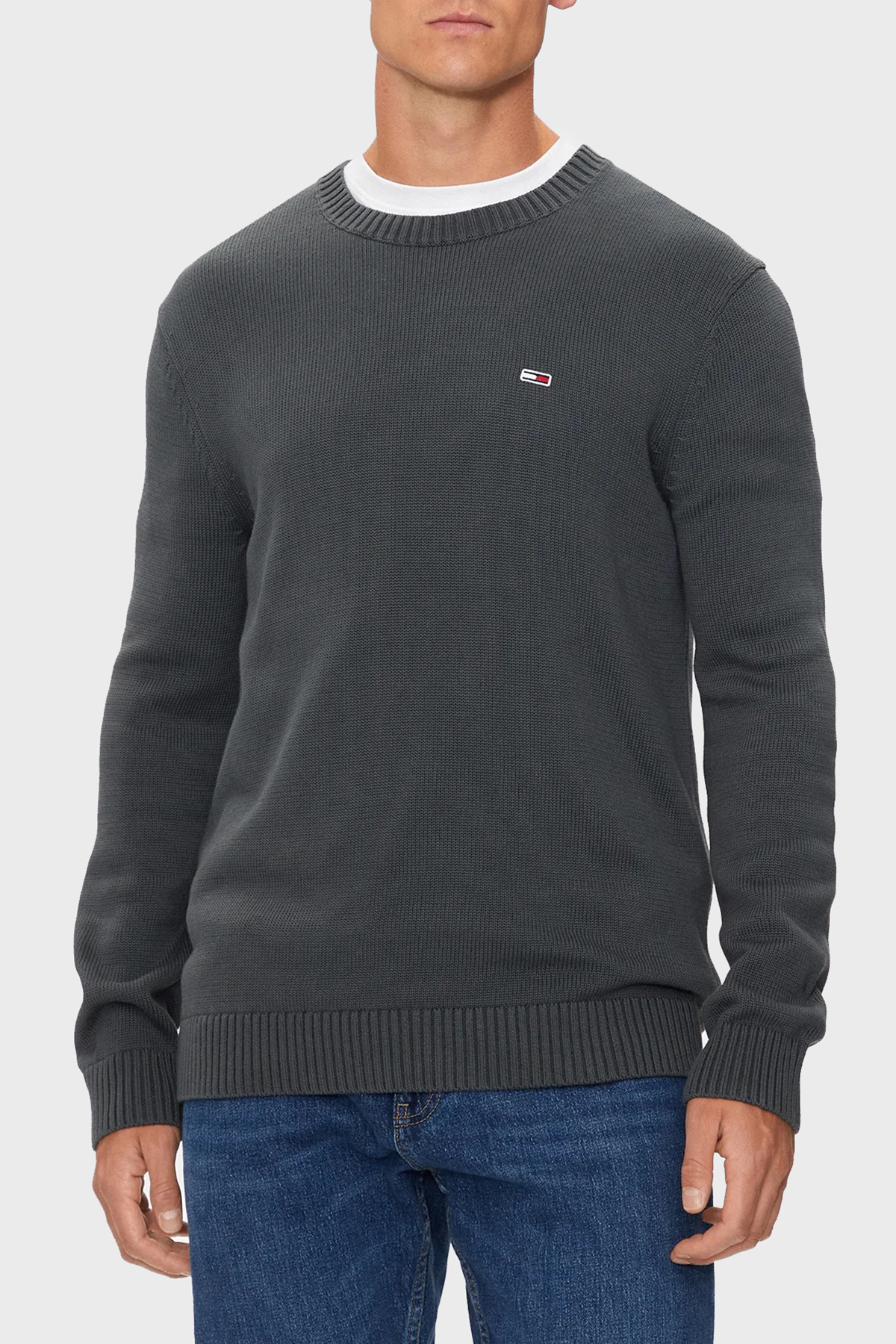 Tommy Jeans Pamuklu Regular Fit Bisiklet Yaka Erkek Kazak DM0DM18370 PUB KOYU GRİ