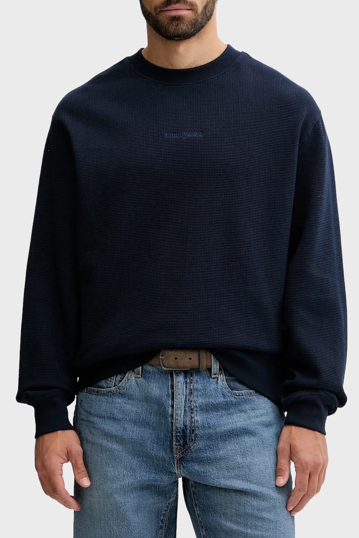 Tommy Jeans Pamuklu Regular Fit Bisiklet Yaka Erkek Sweat DM0DM21622 C1G LACİVERT
