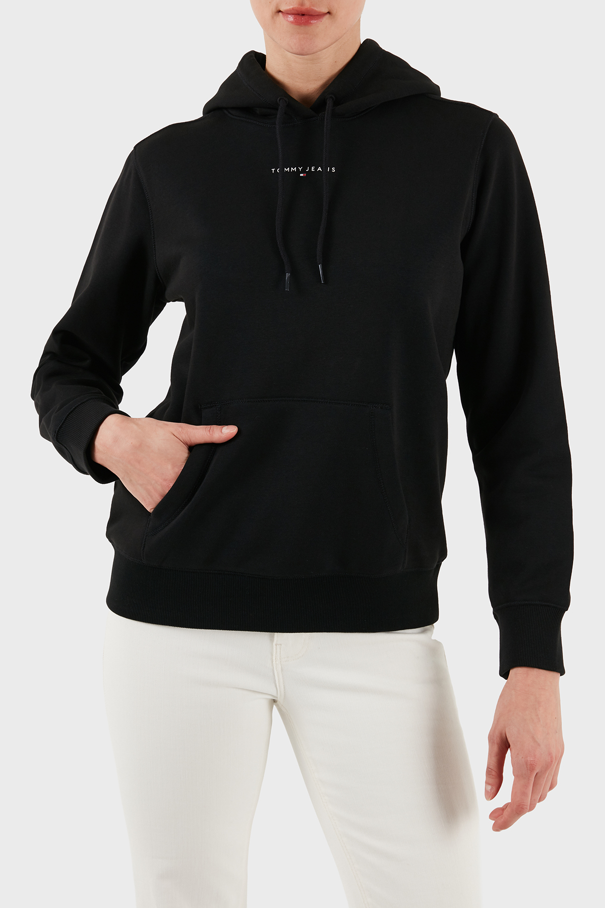 Tommy Jeans Pamuklu Regular Fit Kapüşonlu Logolu Kadın Sweat DW0DW21963 BDS SİYAH