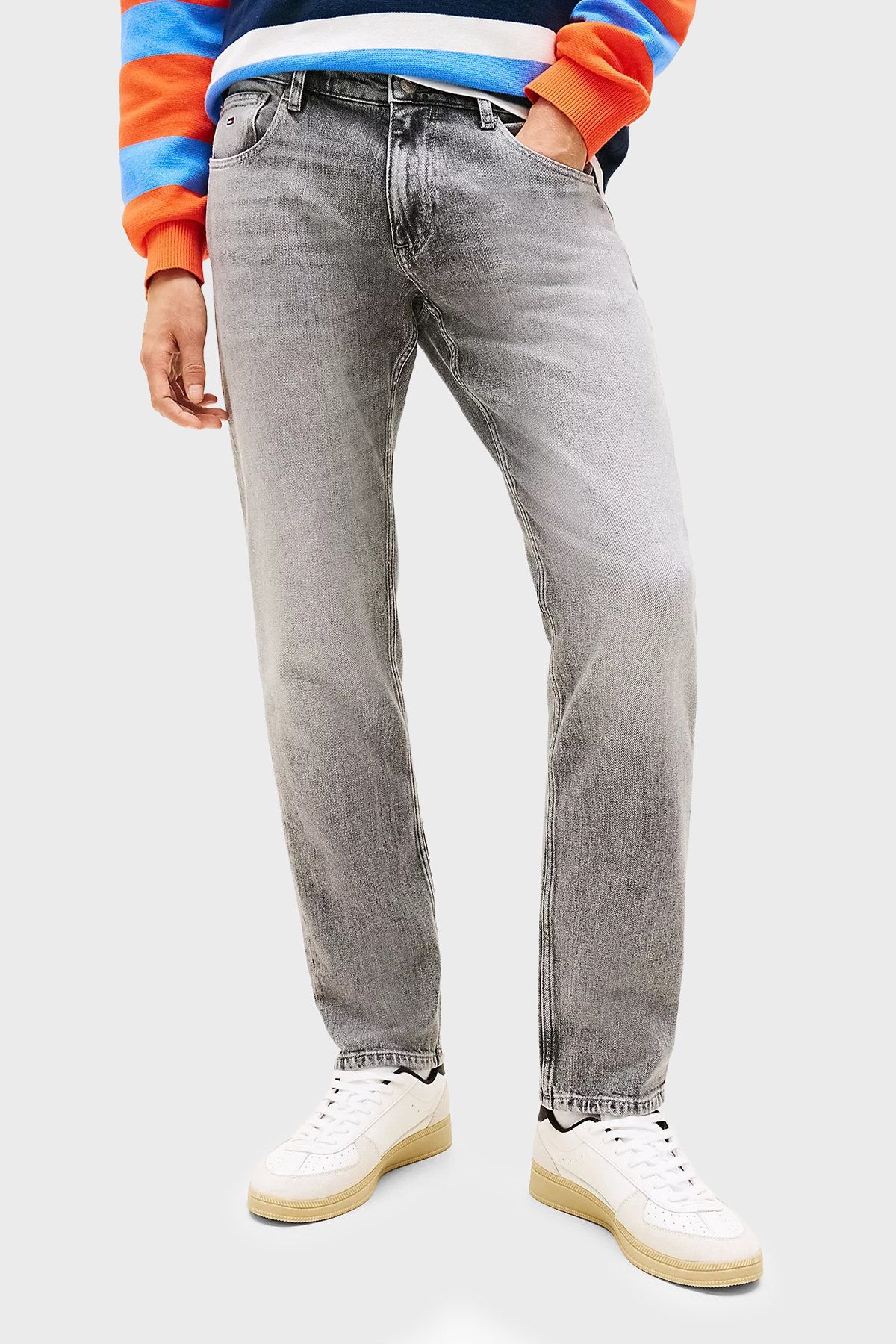 Tommy Jeans Pamuklu Slim Fit Normal Bel Dar Paça Jeans Erkek Kot Pantolon DM0DM22926 1DA GRİ