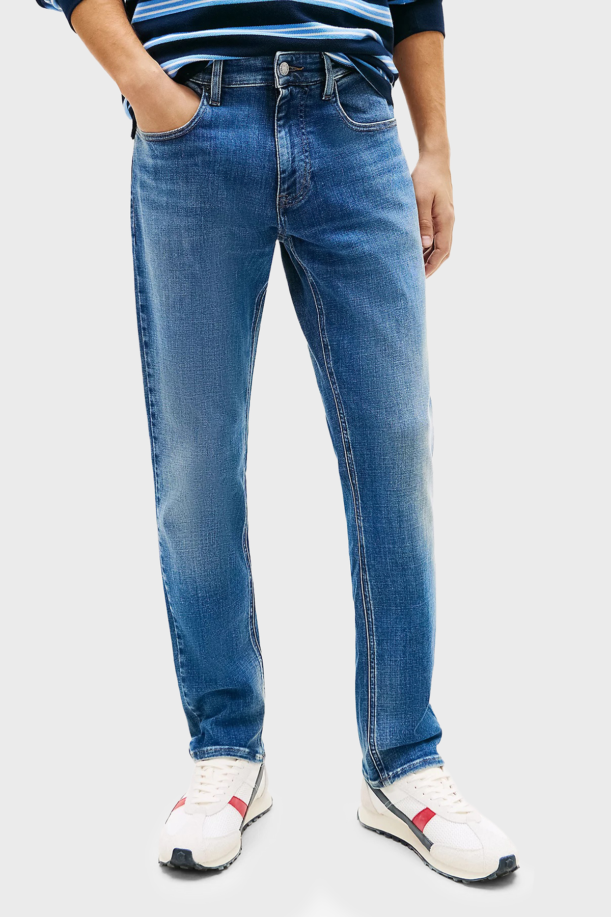 Tommy Jeans Pamuklu Slim Fit Normal Bel Dar Paça Jeans Erkek Kot Pantolon DM0DM22960 1A5 MAVİ
