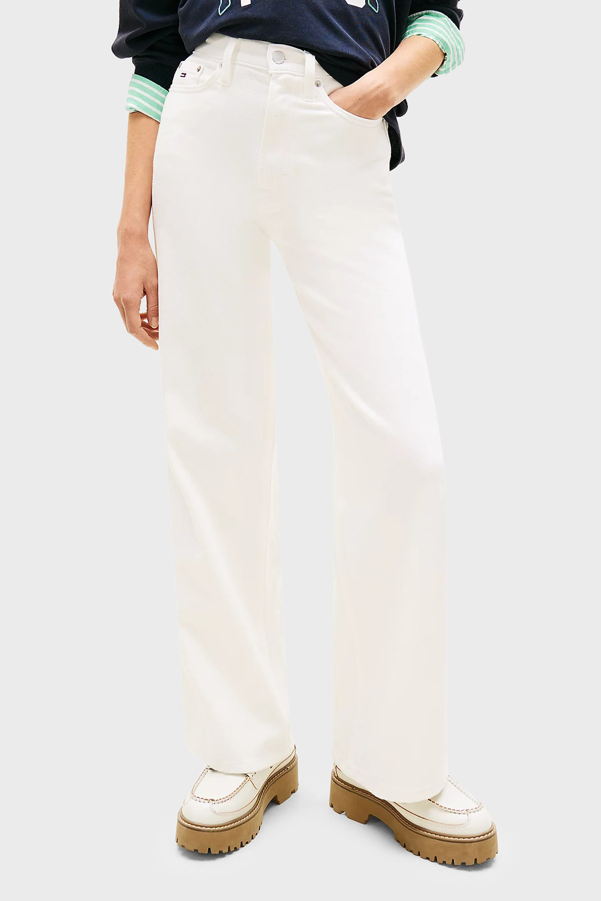 Tommy Jeans Pamuklu Wide Leg Fit Yüksek Bel Jeans Kadın Kot Pantolon DW0DW22648 1D0 BEYAZ