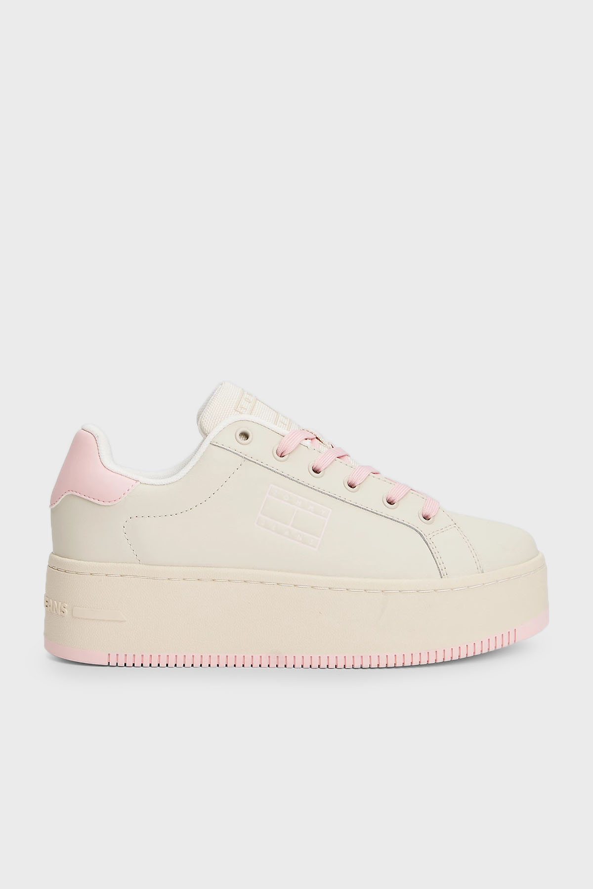 Tommy Jeans Platform Deri Sneaker Kadın Ayakkabı EN0EN02518 TIO KREM-PEMBE