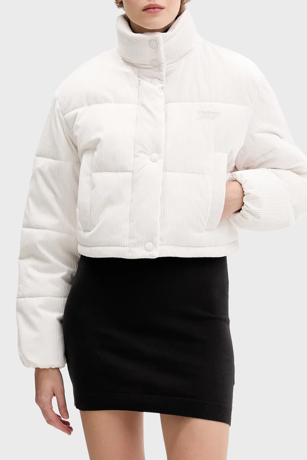 Tommy Jeans Su İtici Relaxed Fit Dik Yaka Kadife Kadın Mont DW0DW21658 YBH BEYAZ