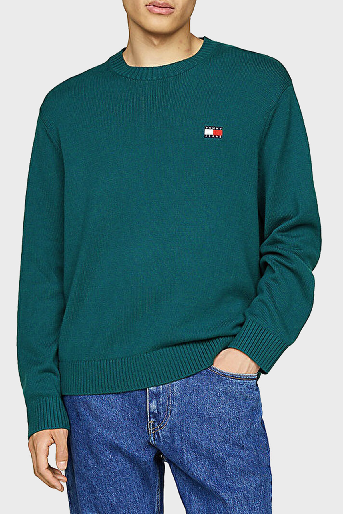 Tommy Jeans Yün Karışımlı Regular Fit Bisiklet Yaka Erkek Kazak DM0DM20706 CWG KOYU YEŞİL
