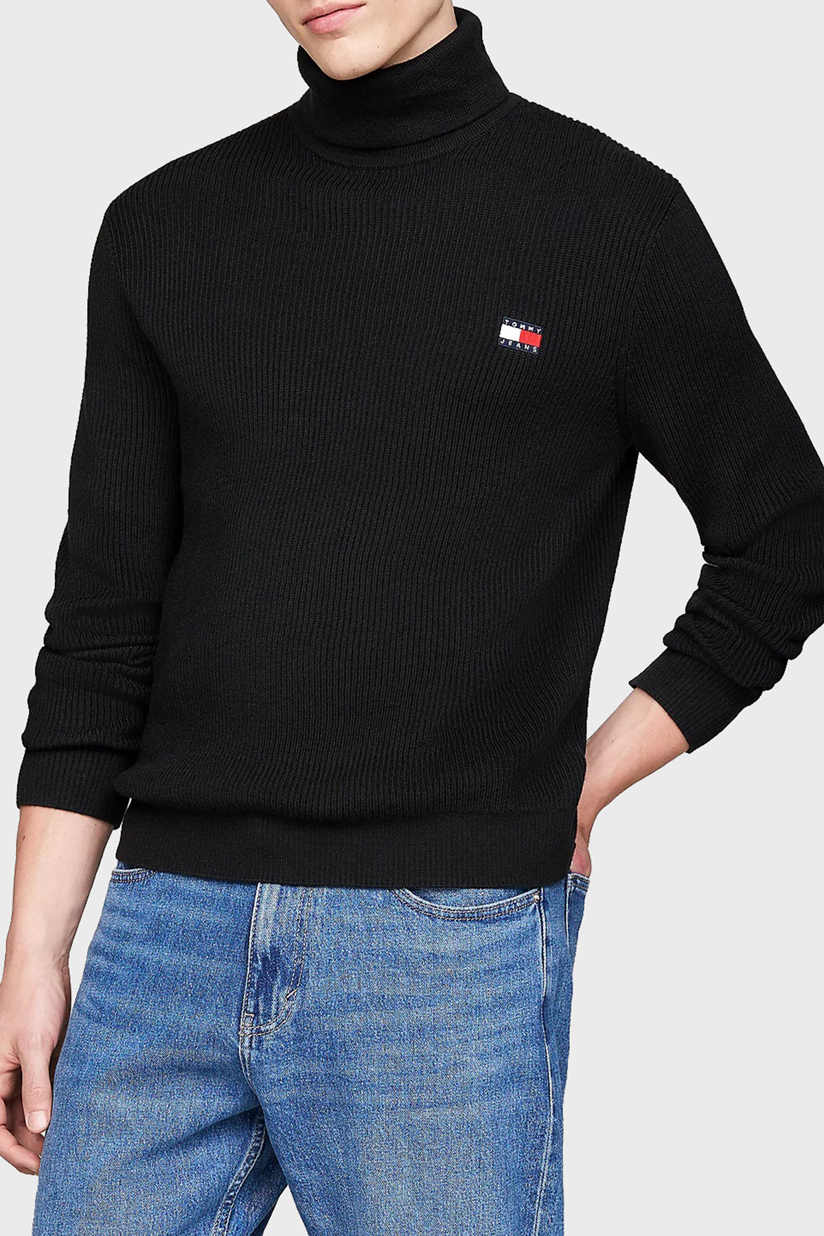 Tommy Jeans Yünlü Slim Fit Balıkçı Yaka Erkek Kazak DM0DM19434 BDS SİYAH