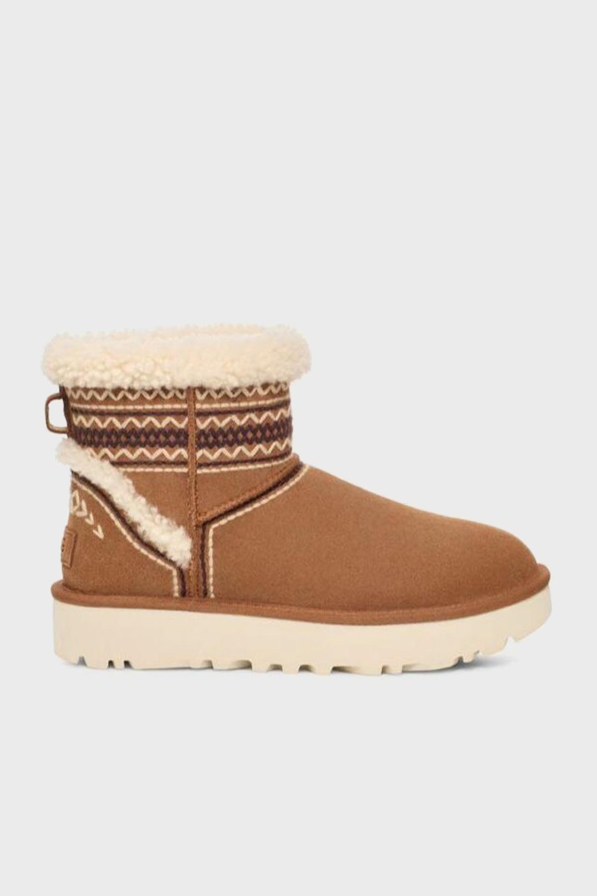 Ugg Klasik Mini Atherson İşlemeli Gerçek Yumuşak Tüylü Süet Kadın Bot 1158281 TABA