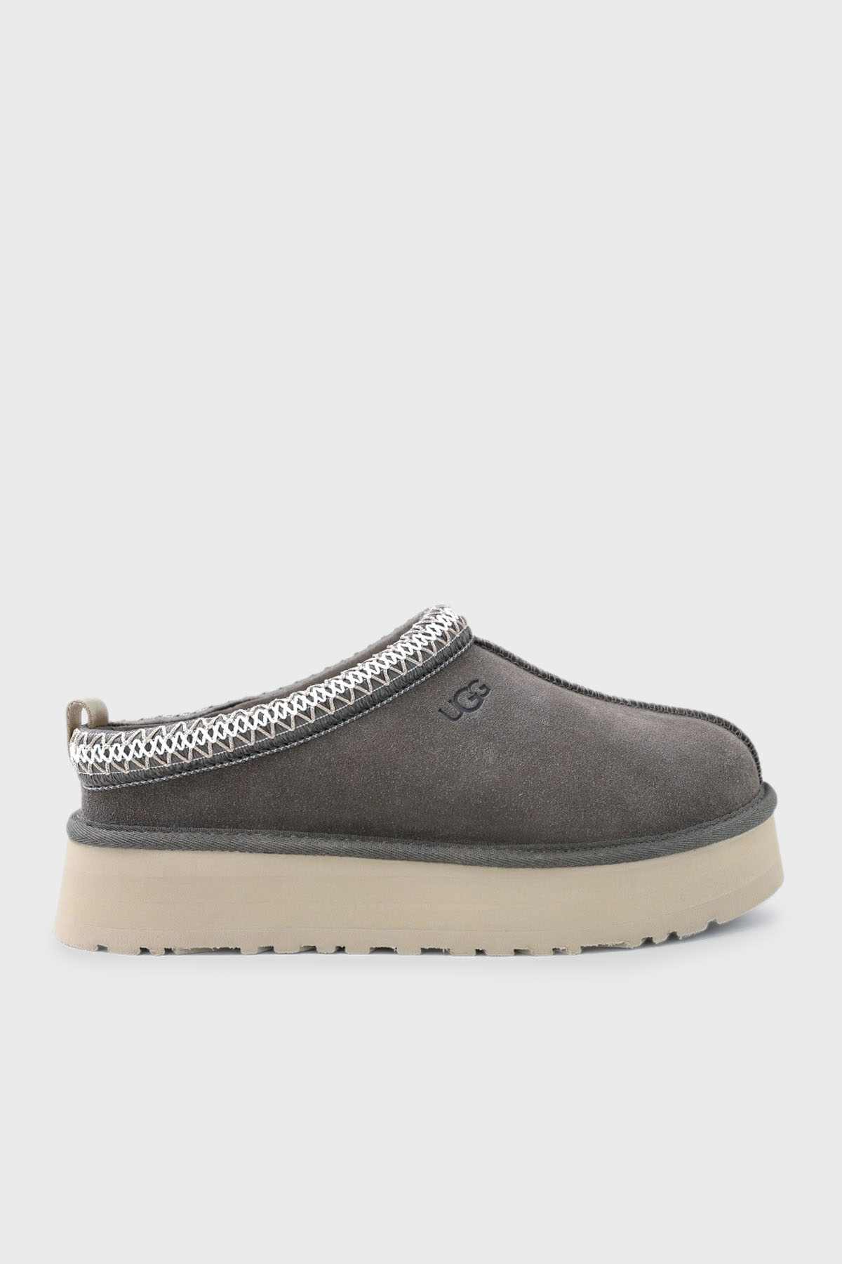 Ugg Logolu Hakiki Deri Platform Taban Yünlü Süet Kadın Terlik 1174471 KOYU GRİ