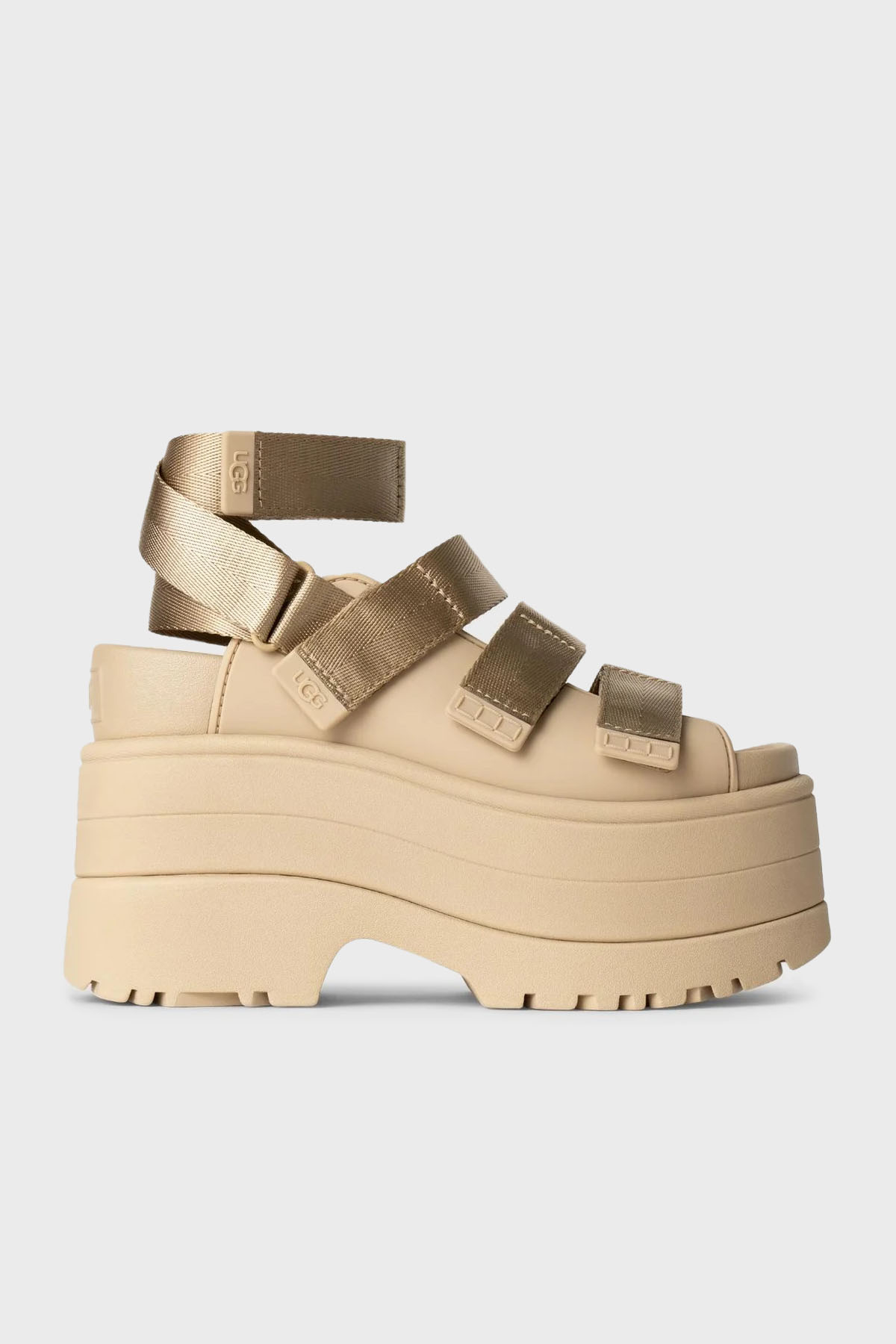 Ugg Logolu Platform Taban Cırtlı Kadın Sandalet 1167431 HARDAL