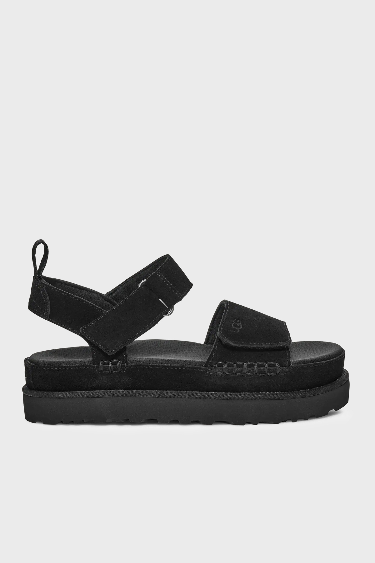 Ugg Logolu Süet Kalın Taban Cırtlı Kadın Sandalet 1136783 SİYAH