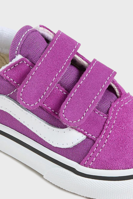 Vans Old Skool V Cırt Cırtlı Süet ve Kanvas Sneaker Unisex Çocuk Ayakkabı VN000CTGE2T1 MOR-BEYAZ - 4