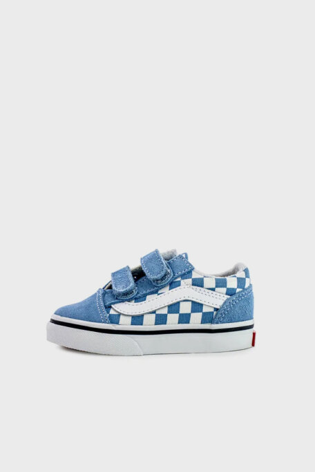 Vans Old Skool V Kareli Cırt Cırtlı Kanvas Sneaker Unisex Çocuk Ayakkabı VN0009RCE2W1 MAVİ-BEYAZ - 1