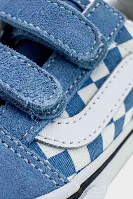 Vans Old Skool V Kareli Cırt Cırtlı Kanvas Sneaker Unisex Çocuk Ayakkabı VN0009RCE2W1 MAVİ-BEYAZ - 4