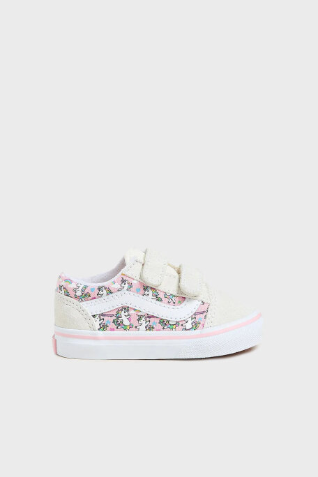 Vans Old Skool V Süet Detaylı Desenli Cırt Cırtlı Sneaker Unisex Çocuk Ayakkabı VN0009RCCY71 Pembe-Krem - 1