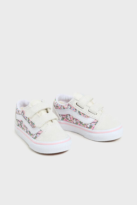 Vans Old Skool V Süet Detaylı Desenli Cırt Cırtlı Sneaker Unisex Çocuk Ayakkabı VN0009RCCY71 Pembe-Krem - 2