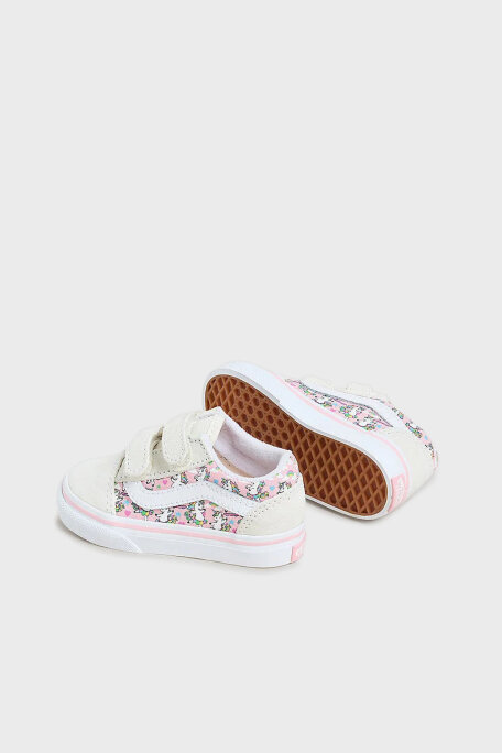 Vans Old Skool V Süet Detaylı Desenli Cırt Cırtlı Sneaker Unisex Çocuk Ayakkabı VN0009RCCY71 Pembe-Krem - 3