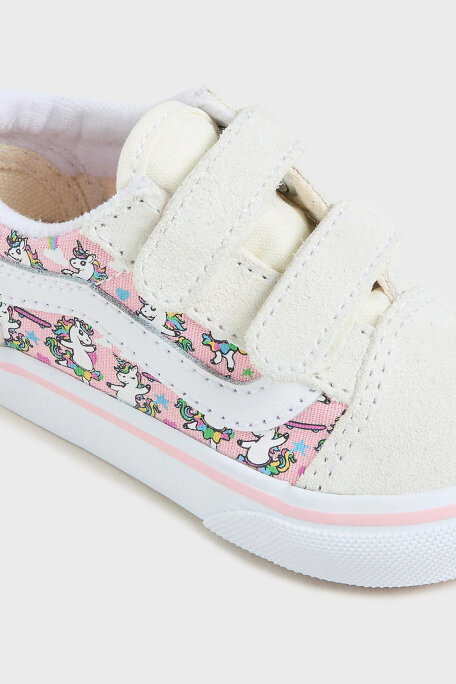 Vans Old Skool V Süet Detaylı Desenli Cırt Cırtlı Sneaker Unisex Çocuk Ayakkabı VN0009RCCY71 Pembe-Krem - 4