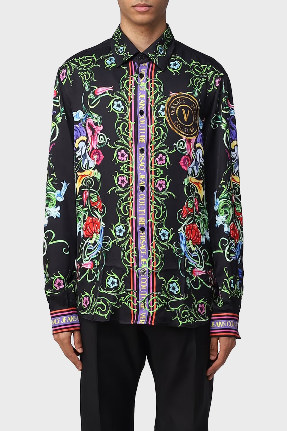 Versace Jeans Couture Desenli Loose Fit Erkek Gömlek 74GAL2RG NS213 G89 SİYAH