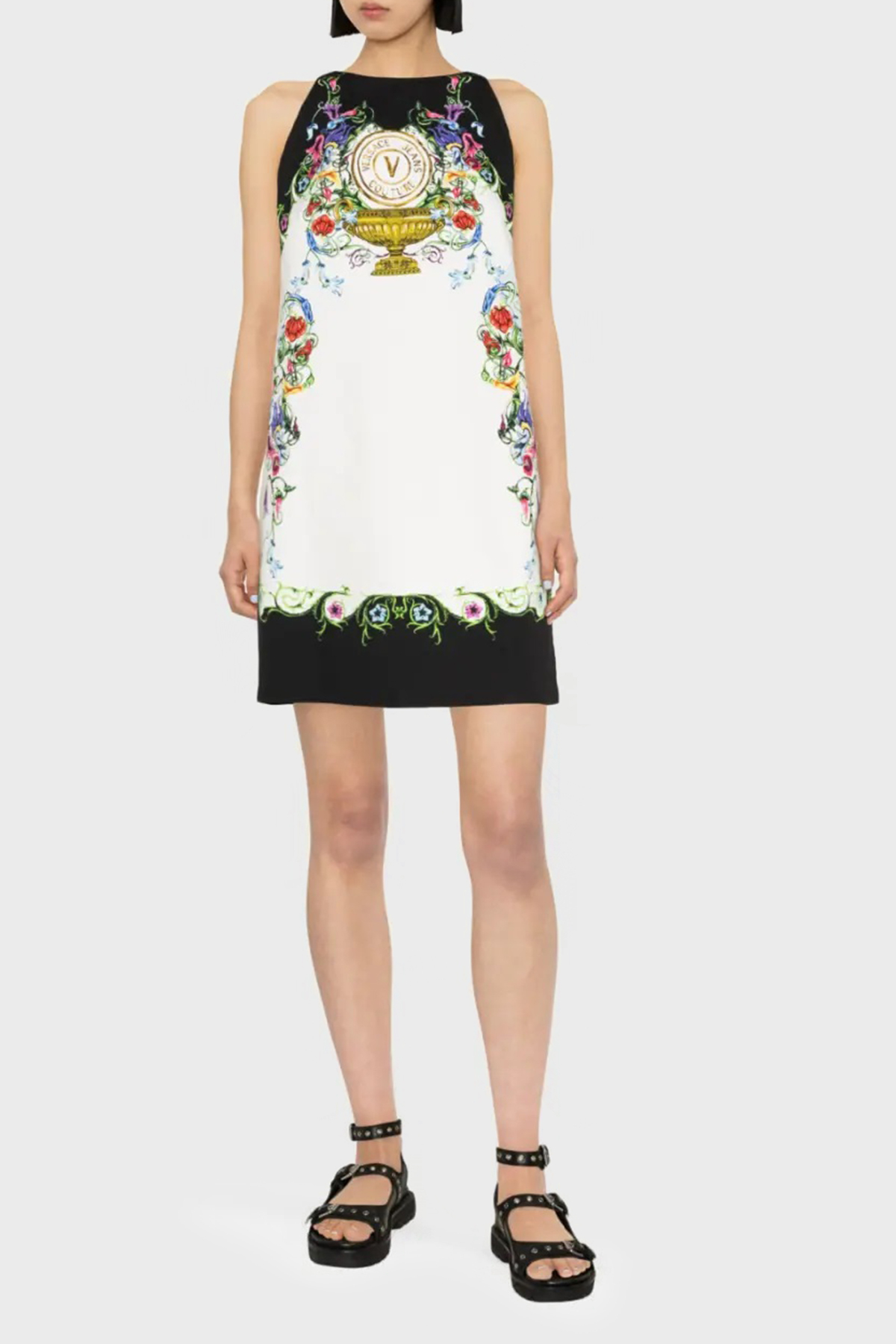 Versace Jeans Couture Desenli Pamuklu A-Line Mini Kadın Elbise 74HAO95P ES058L54 G03 BEYAZ