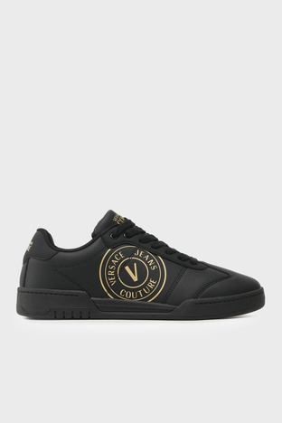 Versace Jeans Couture Logolu Deri Sneaker Erkek Ayakkabı 74YA3SD1 ZP220 G89 SİYAH-GOLD - Versace Jeans Couture