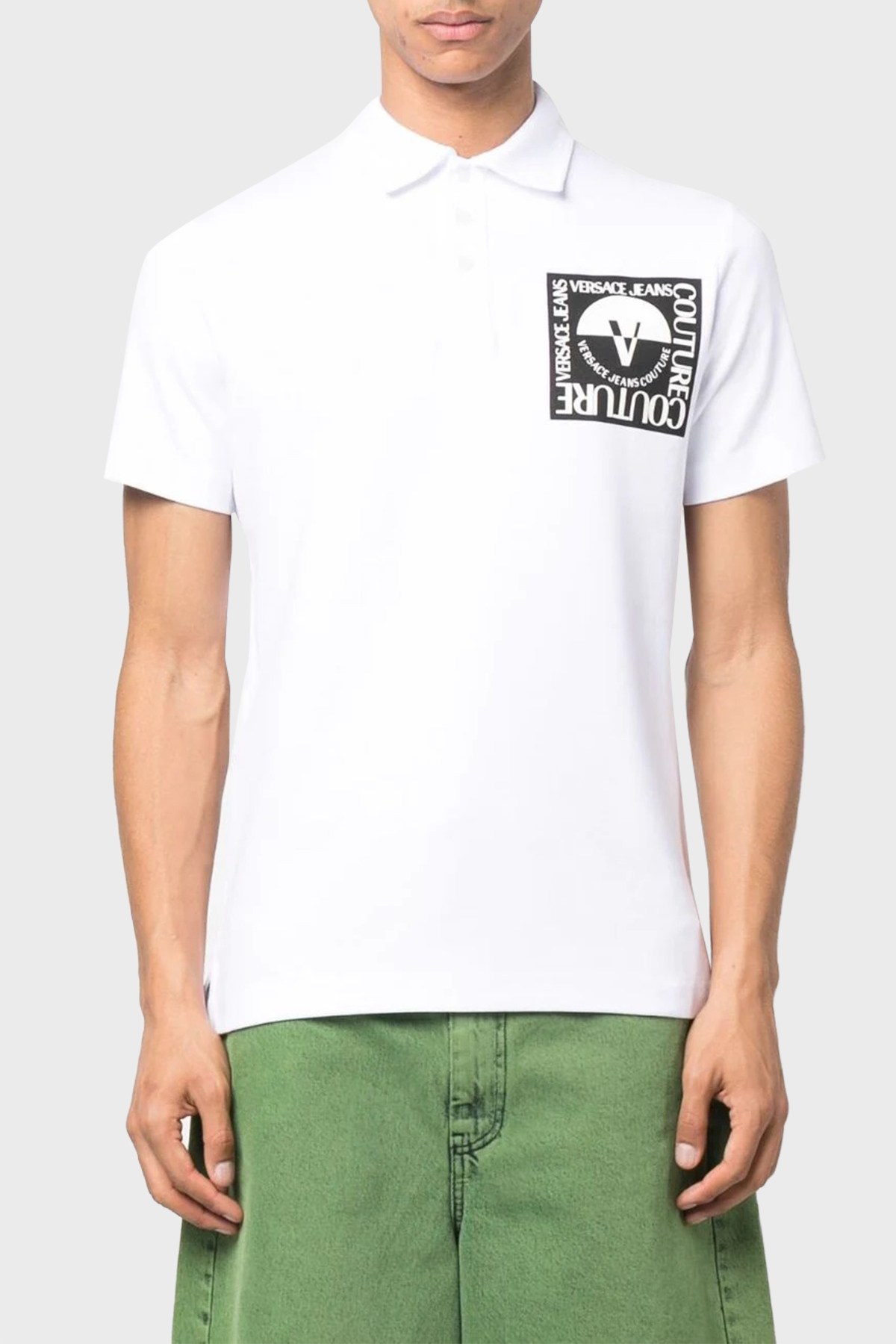Versace Jeans Couture Pamuklu Düğmeli Erkek Polo Yaka T Shirt 74GAGT15 CJ02O 003 BEYAZ