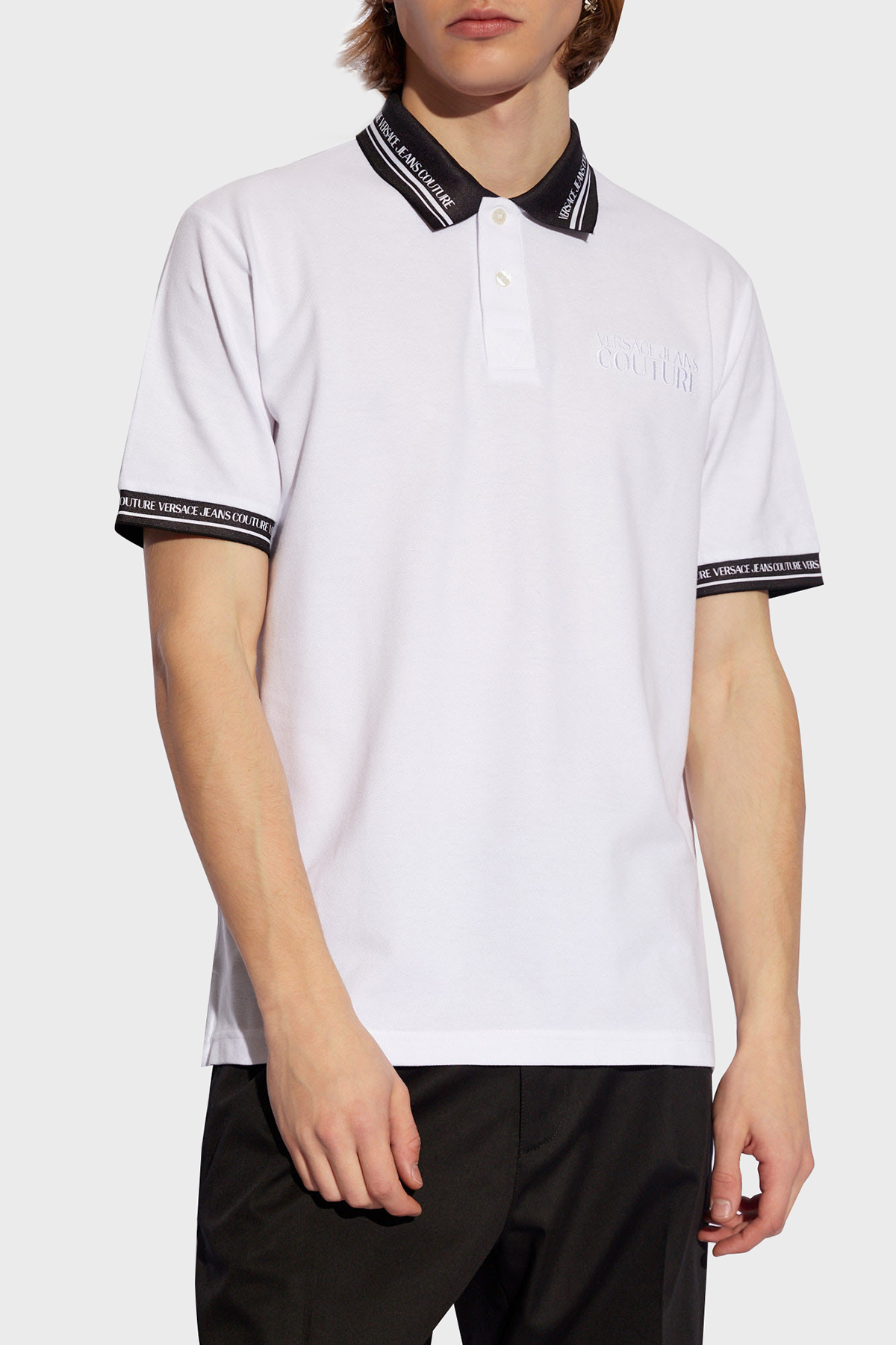 Versace Jeans Couture Pamuklu Regular Fit Erkek Polo Yaka T Shirt 76GAGT09 CJ01T 003 BEYAZ