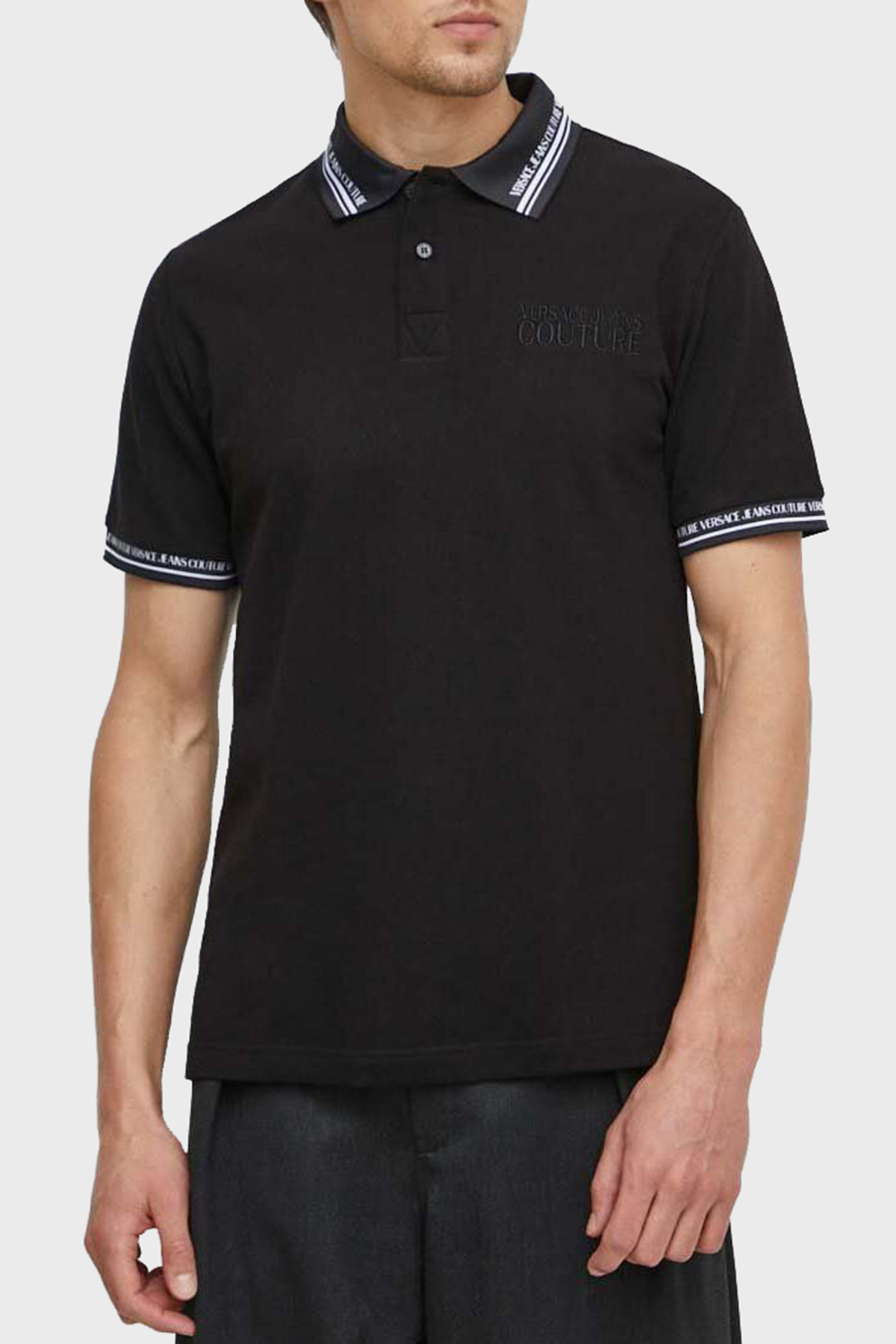 Versace Jeans Couture Pamuklu Regular Fit Erkek Polo Yaka T Shirt 76GAGT09 CJ01T 899 SİYAH