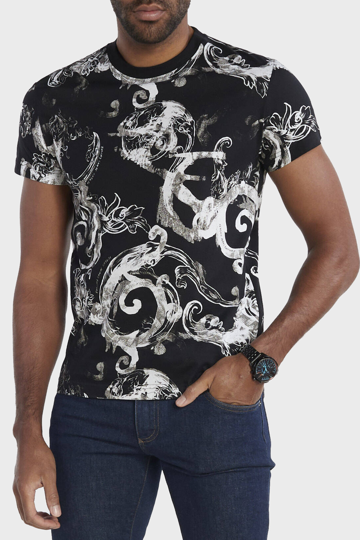 Versace Jeans Couture Pamuklu Slim Fit Bisiklet Yaka Erkek T Shirt 76GAH6S0 JS287 899 SİYAH