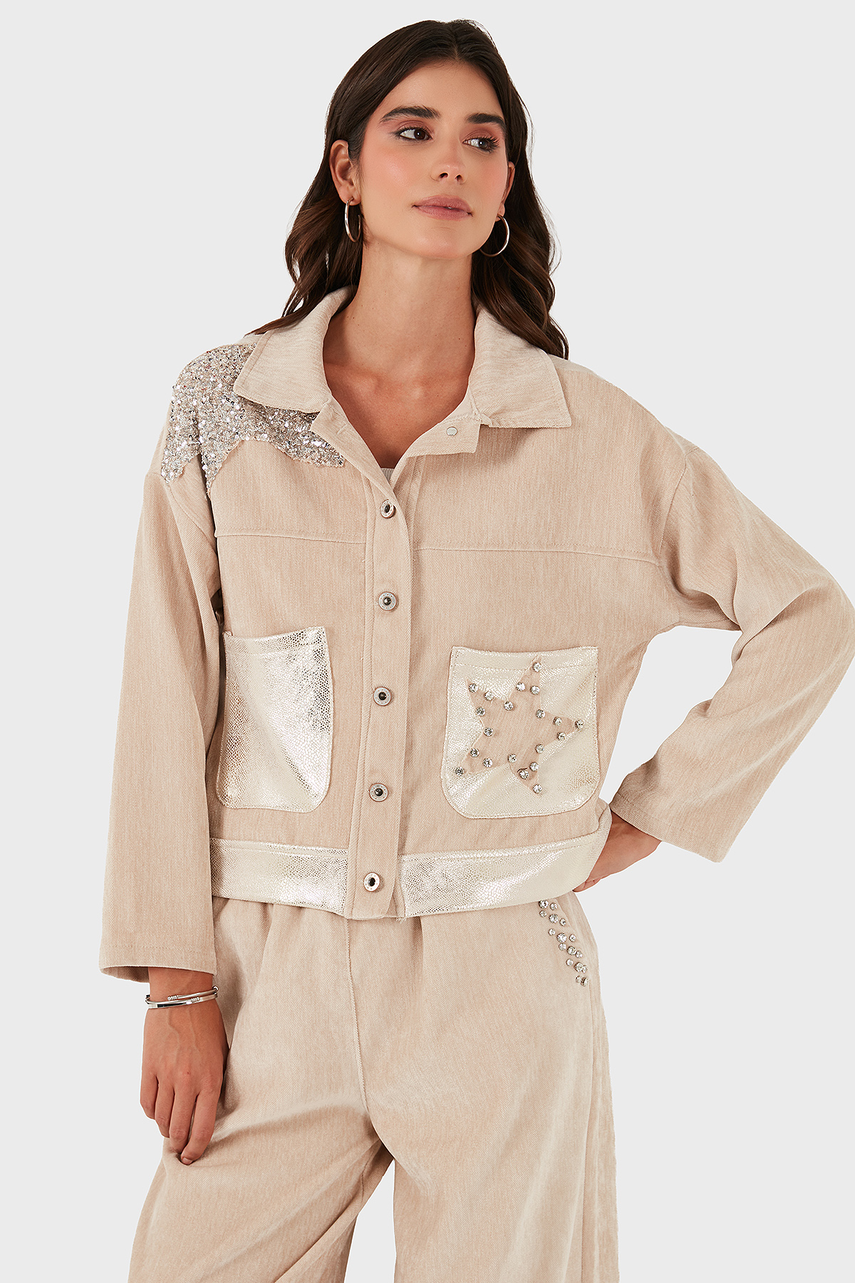 Via Dante Oversize Fit Gömlek Yaka Cep Detaylı Kadın Ceket 69143740 BEJ