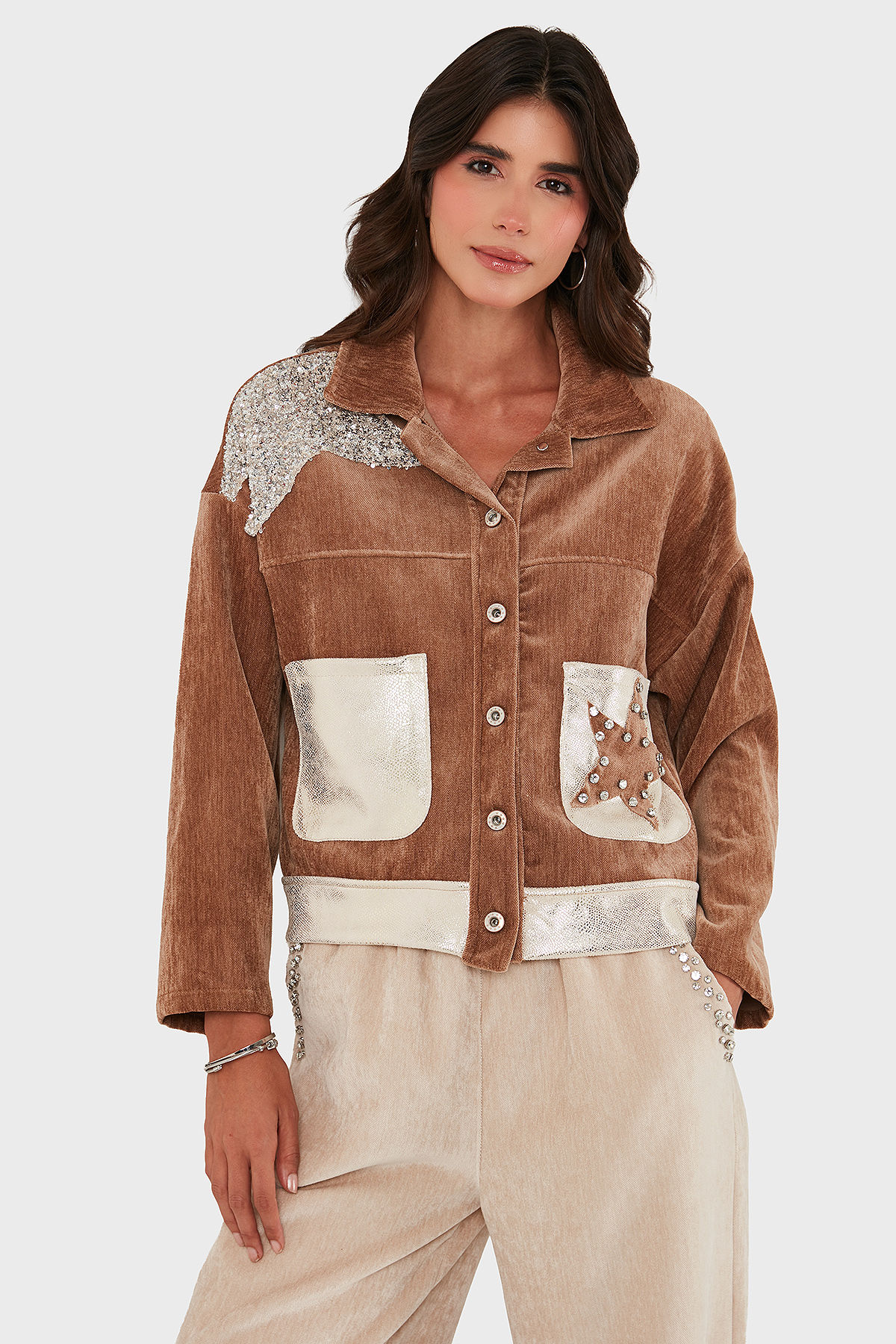 Via Dante Oversize Fit Gömlek Yaka Cep Detaylı Kadın Ceket 69143740 VİZON
