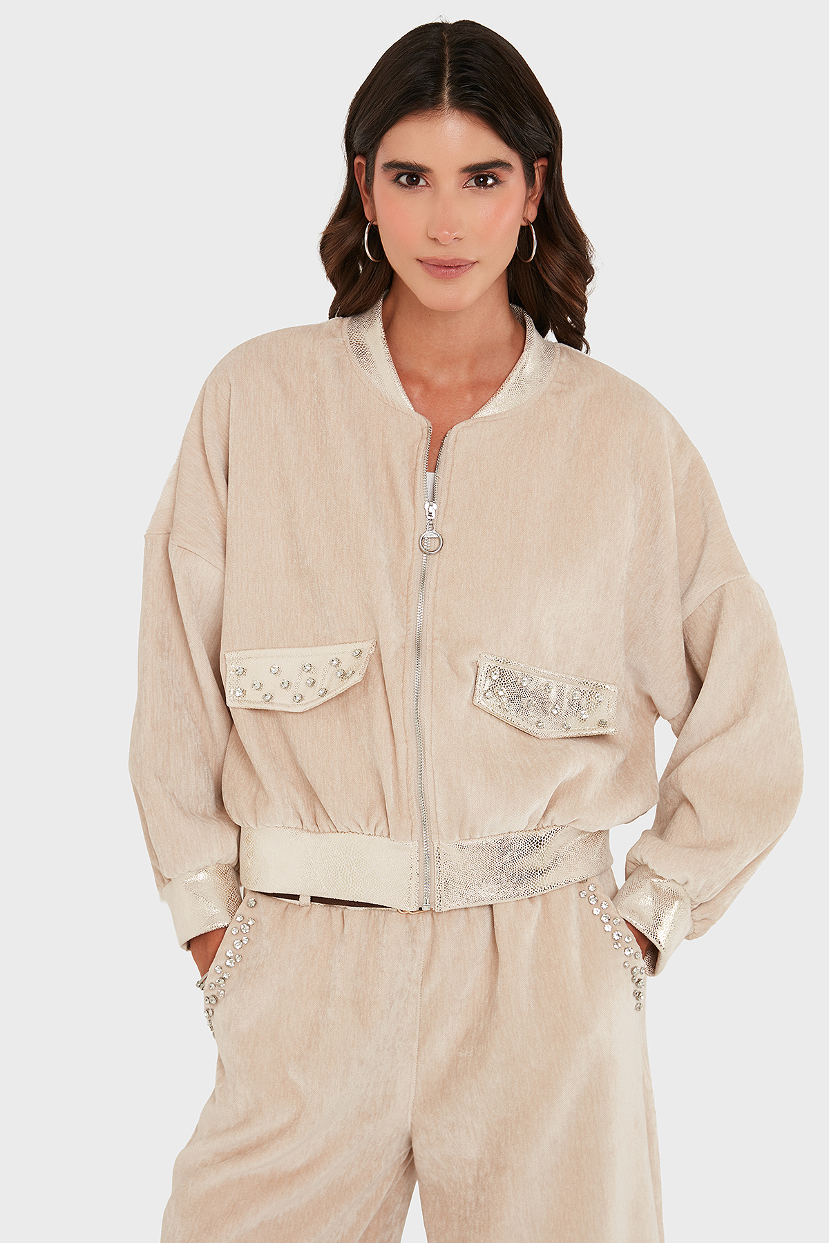 Via Dante Oversize Fit Kolej Yaka Fermuarlı Kadın Ceket 69143940 BEJ