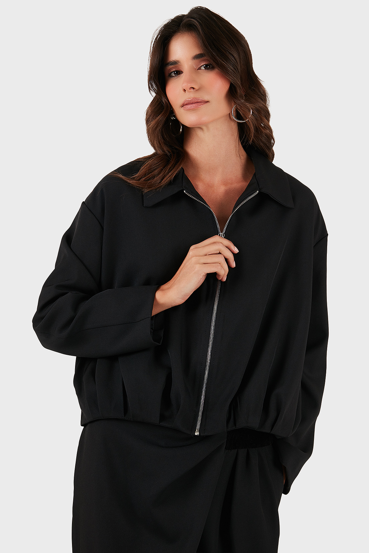 Via Dante Regular Fit Gömlek Yaka Fermuarlı Kadın Ceket 268755688 SİYAH