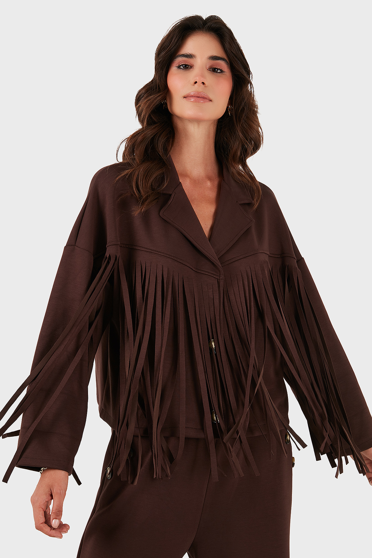 Via Dante Regular Fit Kruvaze Yaka Püsküllü Kadın Ceket 68821795 KAHVE