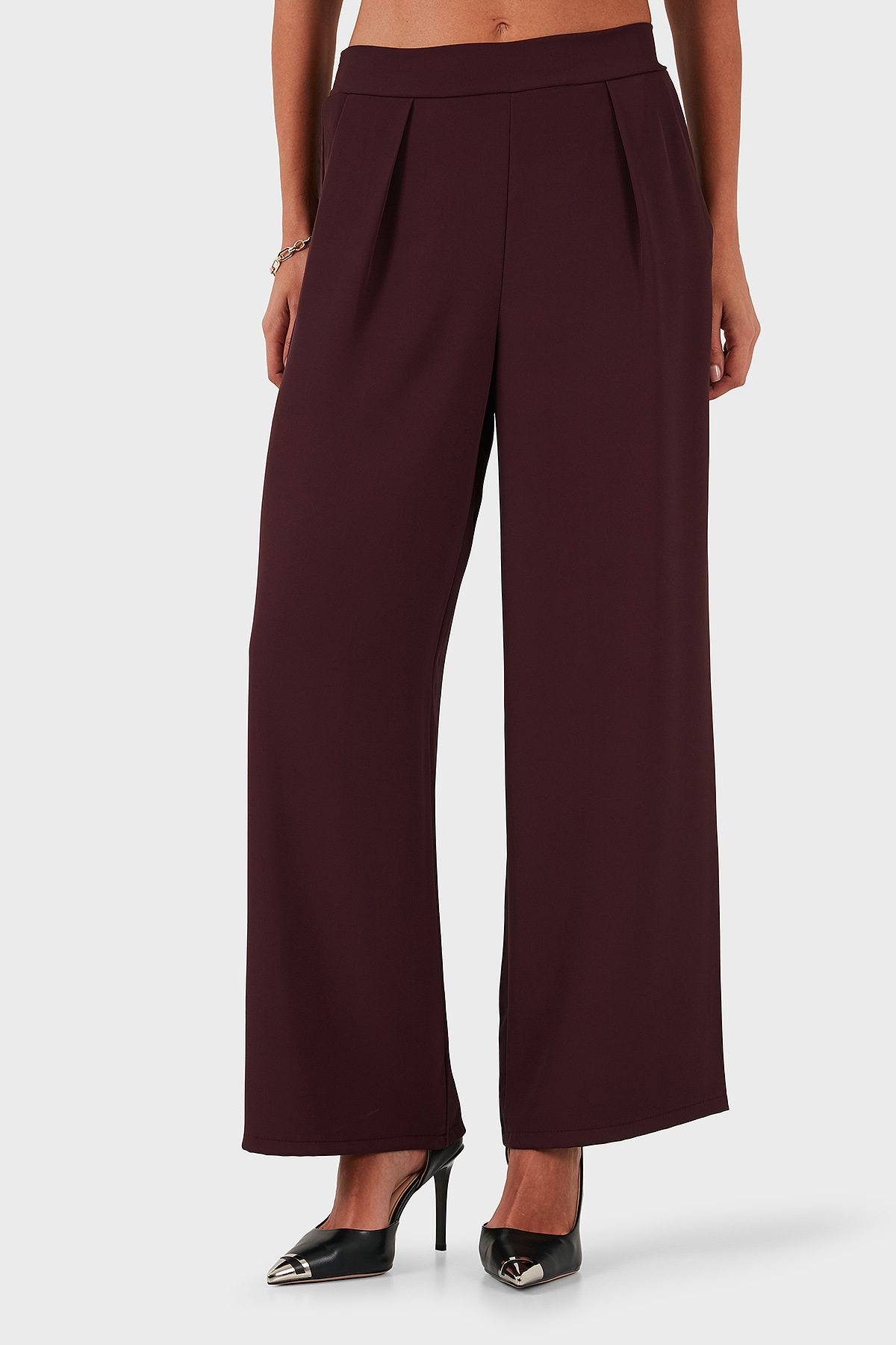 Via Dante Regular Fit Normal Bel Geniş Paça Kadın Pantolon 268755092 BORDO