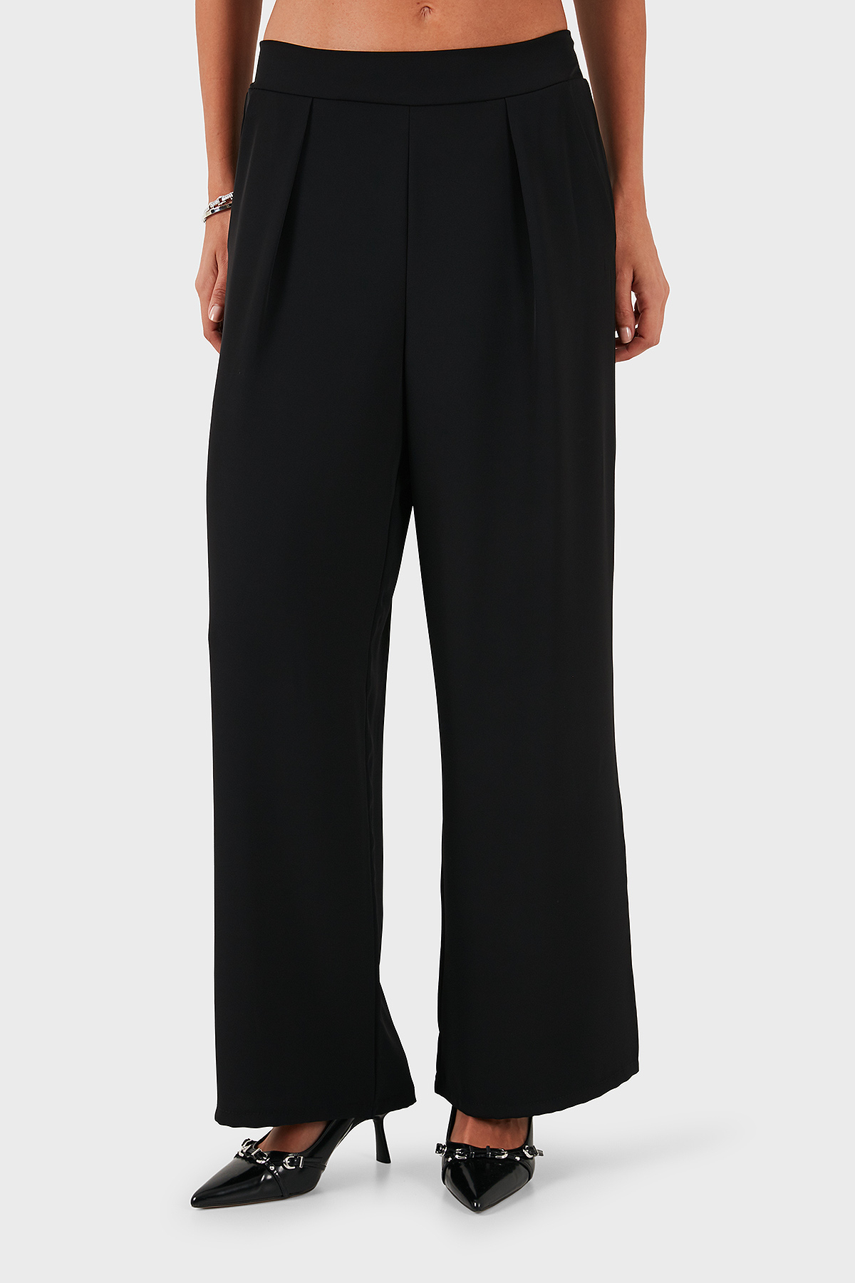 Via Dante Regular Fit Normal Bel Geniş Paça Kadın Pantolon 268755092 SİYAH