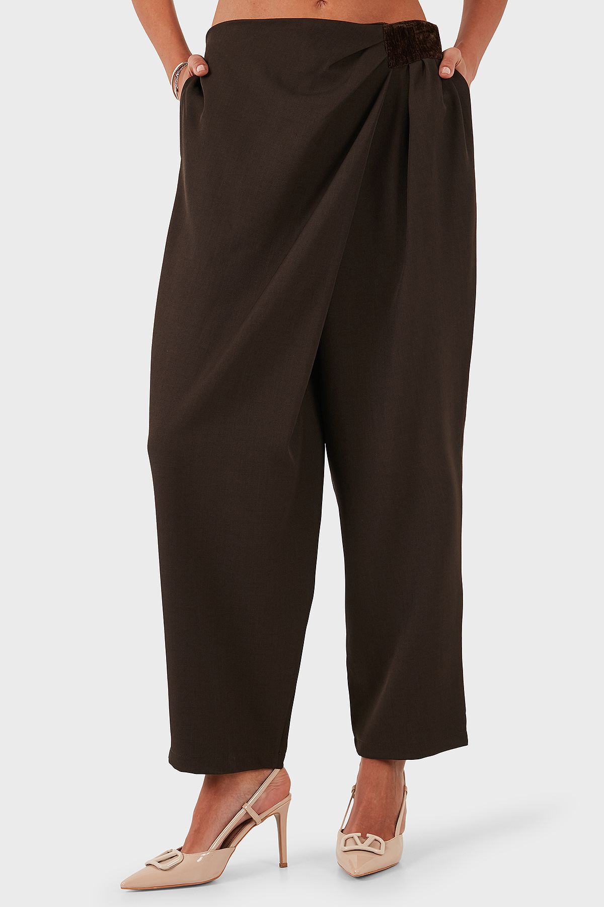 Via Dante Regular Fit Normal Bel Geniş Paça Kadın Pantolon 2687557721 KAHVE