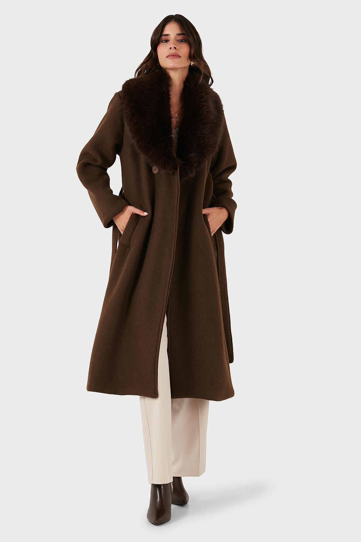 Via Dante Relaxed Fit Yumuşak Tüylü Şal Yaka Kadın Kaban 6909660 KAHVE